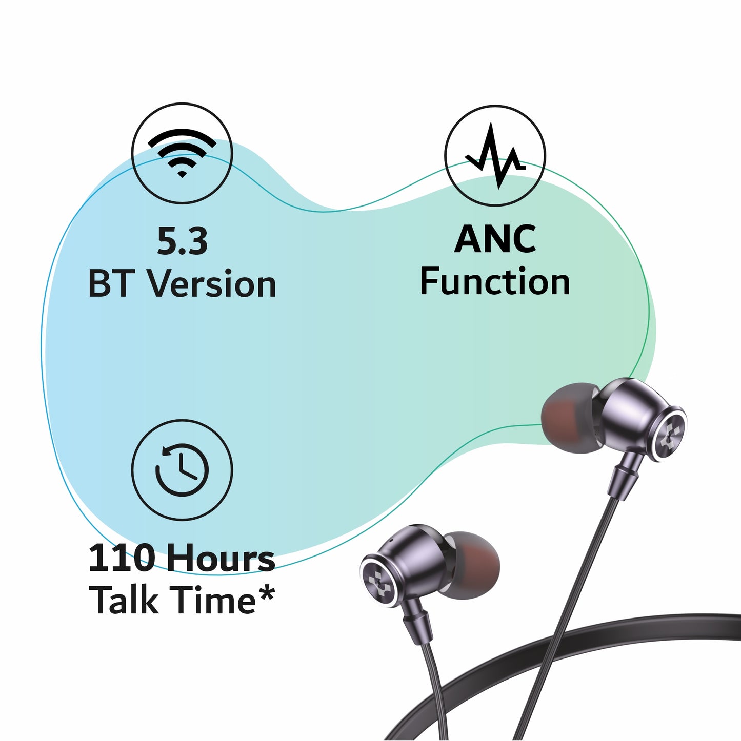 LYNE Rover 28 100 Hours Music Time Bluetooth Neckband with ANC and Gaming Mode