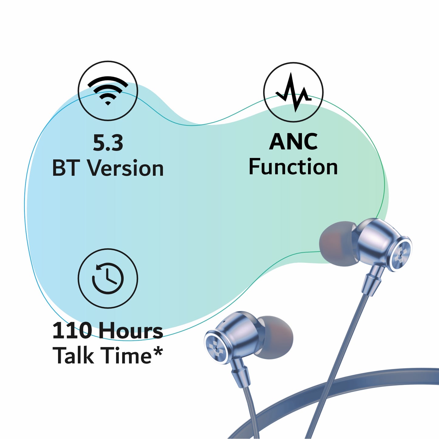 LYNE Rover 28 100 Hours Music Time Bluetooth Neckband with ANC and Gaming Mode