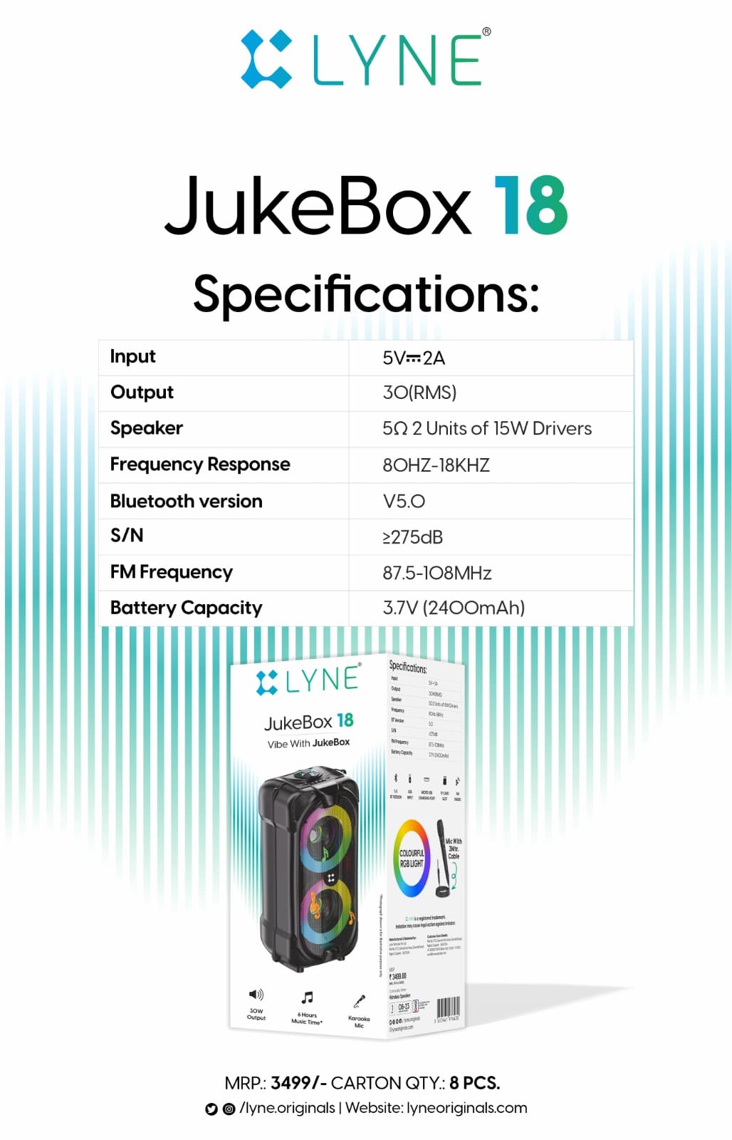 LYNE JukeBox 18 30W Output Wireless Speaker with 6 Hours Music Time