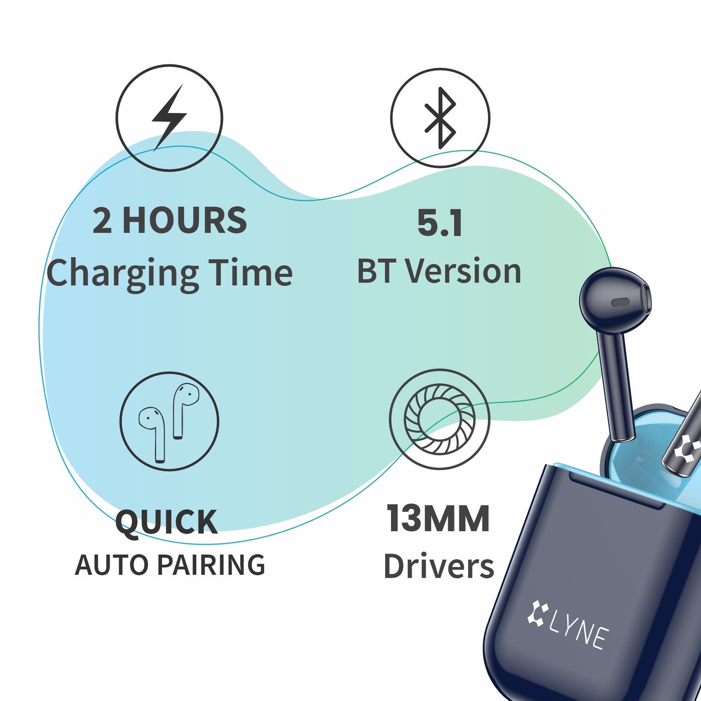 LYNE CoolPods 18 18 Hours Music Time True Wireless Earbuds with Quick Auto Pairing Feature