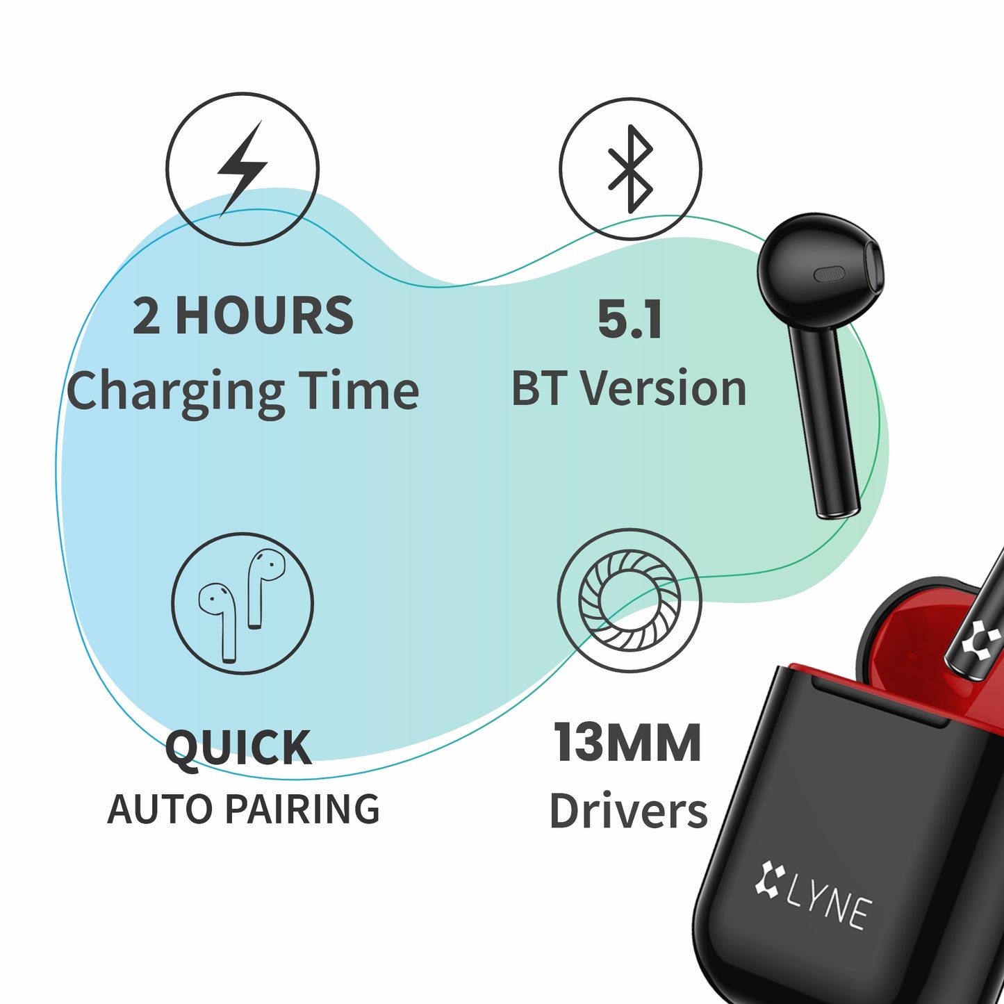 LYNE CoolPods 18 18 Hours Music Time True Wireless Earbuds with Quick Auto Pairing Feature