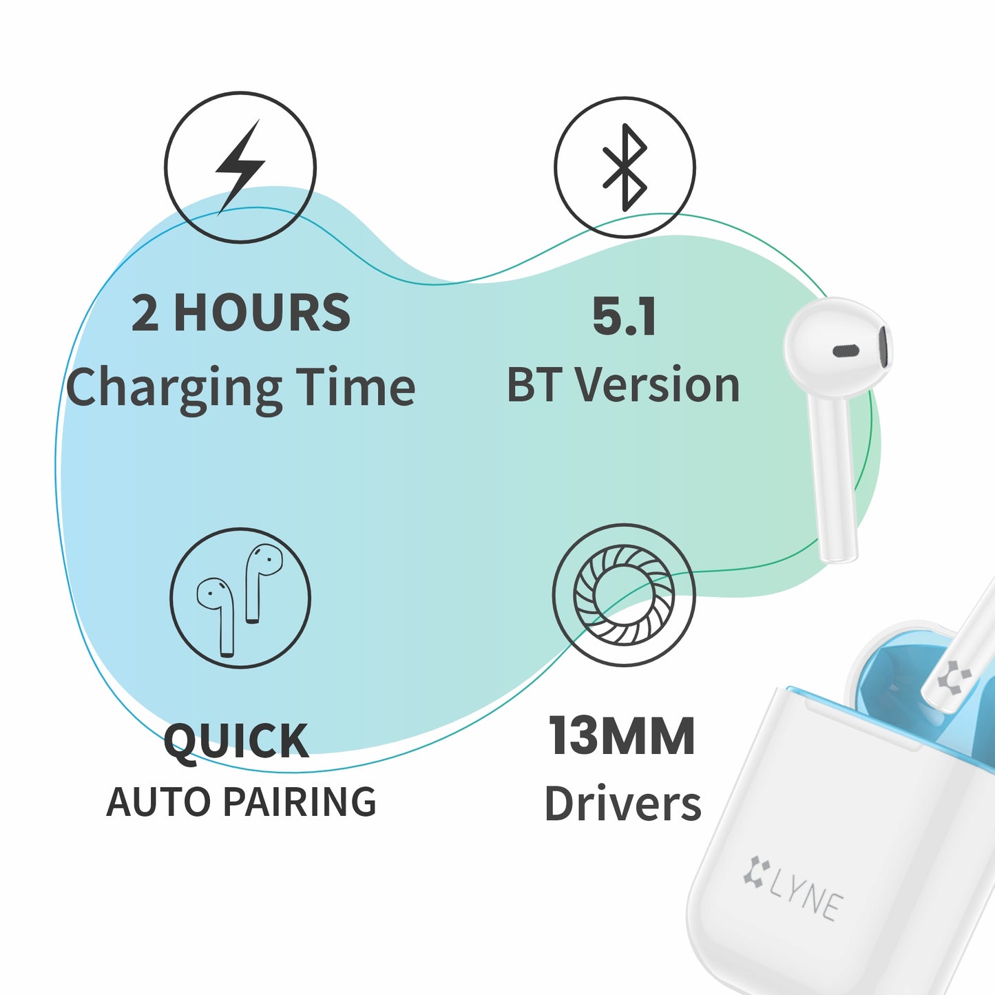 LYNE CoolPods 18 18 Hours Music Time True Wireless Earbuds with Quick Auto Pairing Feature