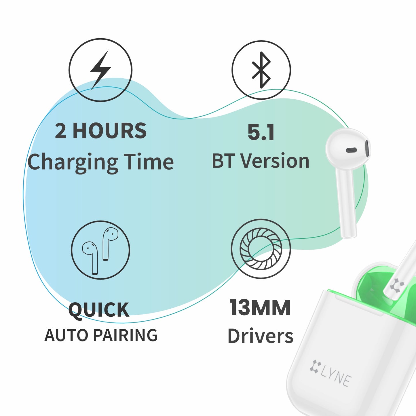LYNE CoolPods 18 18 Hours Music Time True Wireless Earbuds with Quick Auto Pairing Feature