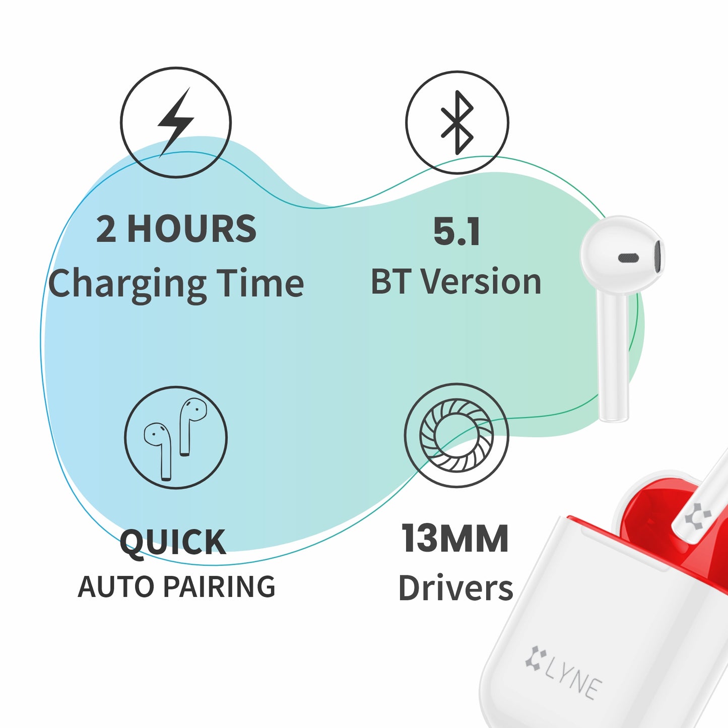 LYNE CoolPods 18 18 Hours Music Time True Wireless Earbuds with Quick Auto Pairing Feature