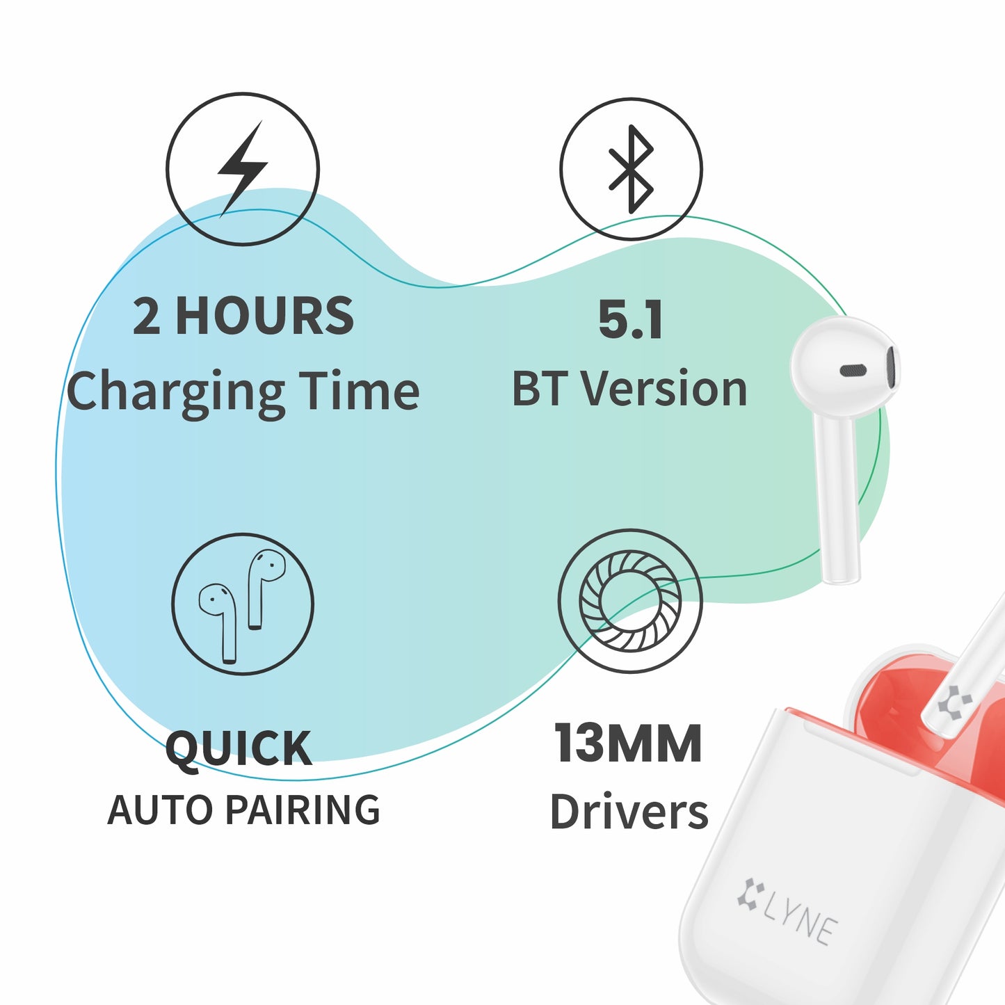 LYNE CoolPods 18 18 Hours Music Time True Wireless Earbuds with Quick Auto Pairing Feature