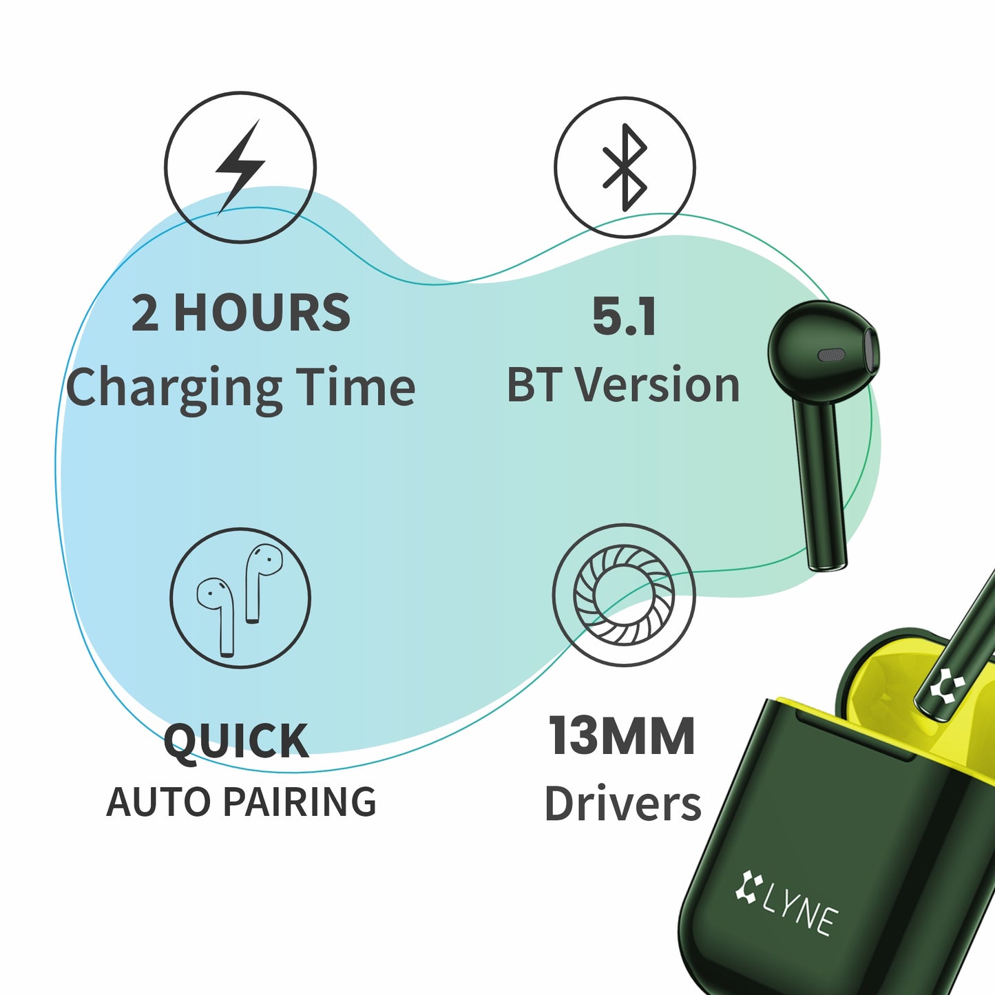 LYNE CoolPods 18 18 Hours Music Time True Wireless Earbuds with Quick Auto Pairing Feature