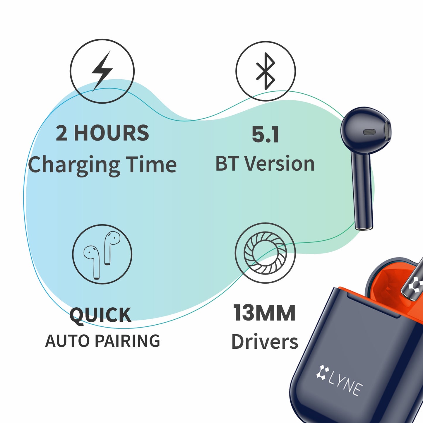 LYNE CoolPods 18 18 Hours Music Time True Wireless Earbuds with Quick Auto Pairing Feature