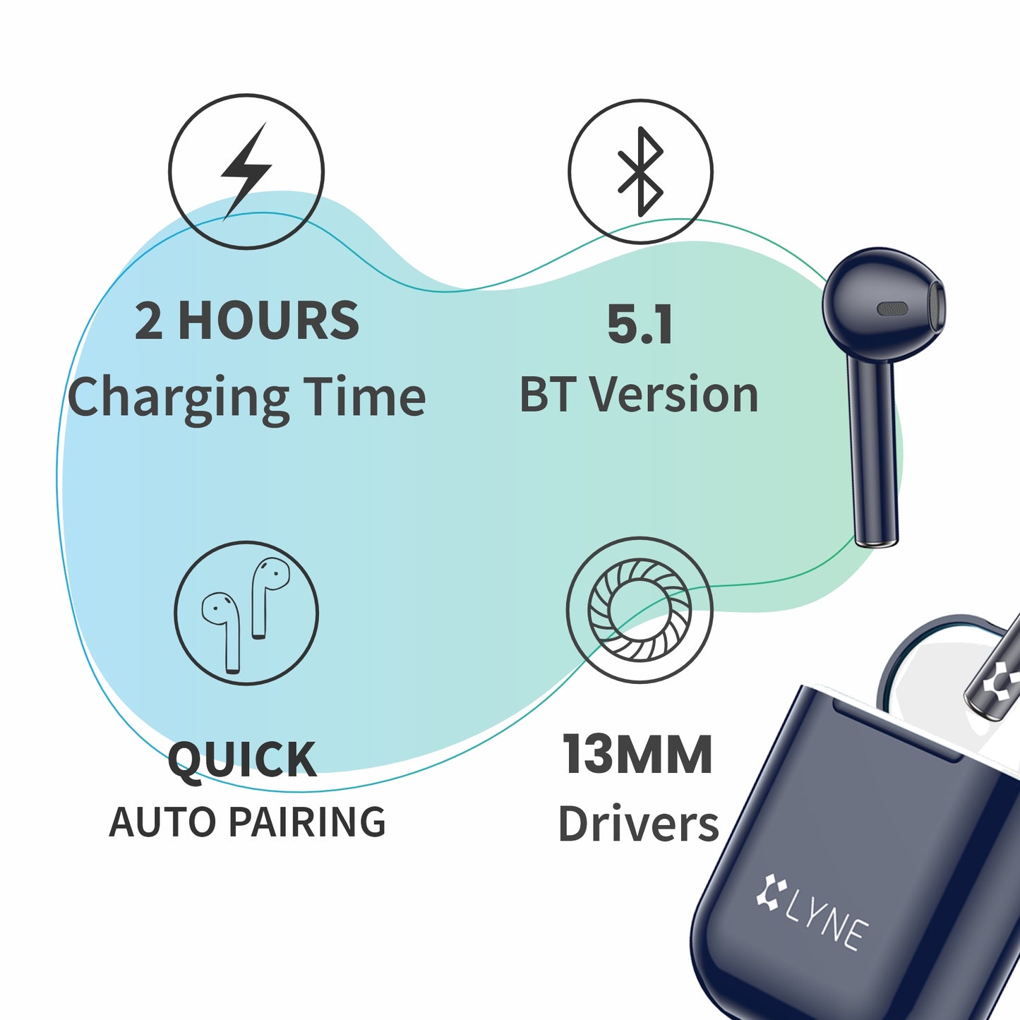 LYNE CoolPods 18 18 Hours Music Time True Wireless Earbuds with Quick Auto Pairing Feature