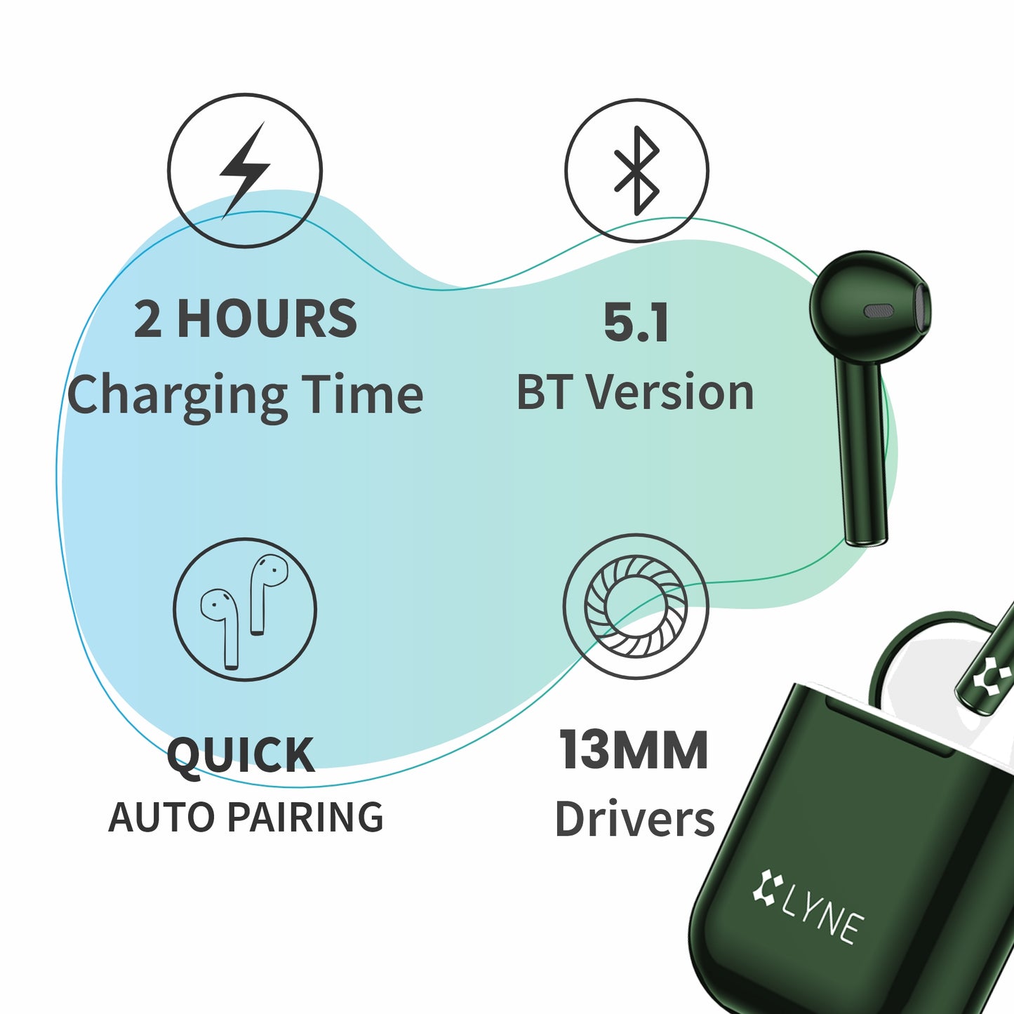 LYNE CoolPods 18 18 Hours Music Time True Wireless Earbuds with Quick Auto Pairing Feature