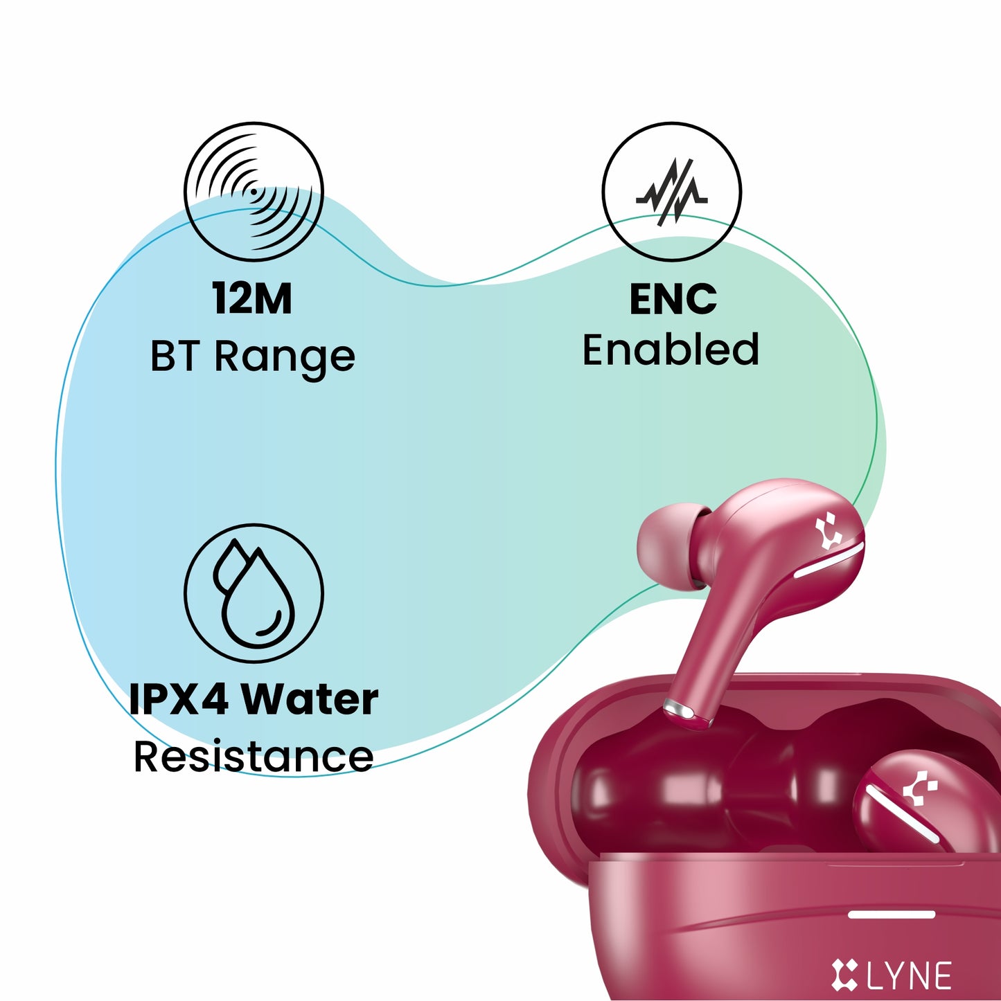 LYNE CoolPods 26 40 Hours Music Time True Wireless Earbuds With ENC Enabled & IPX4 Water Resistance