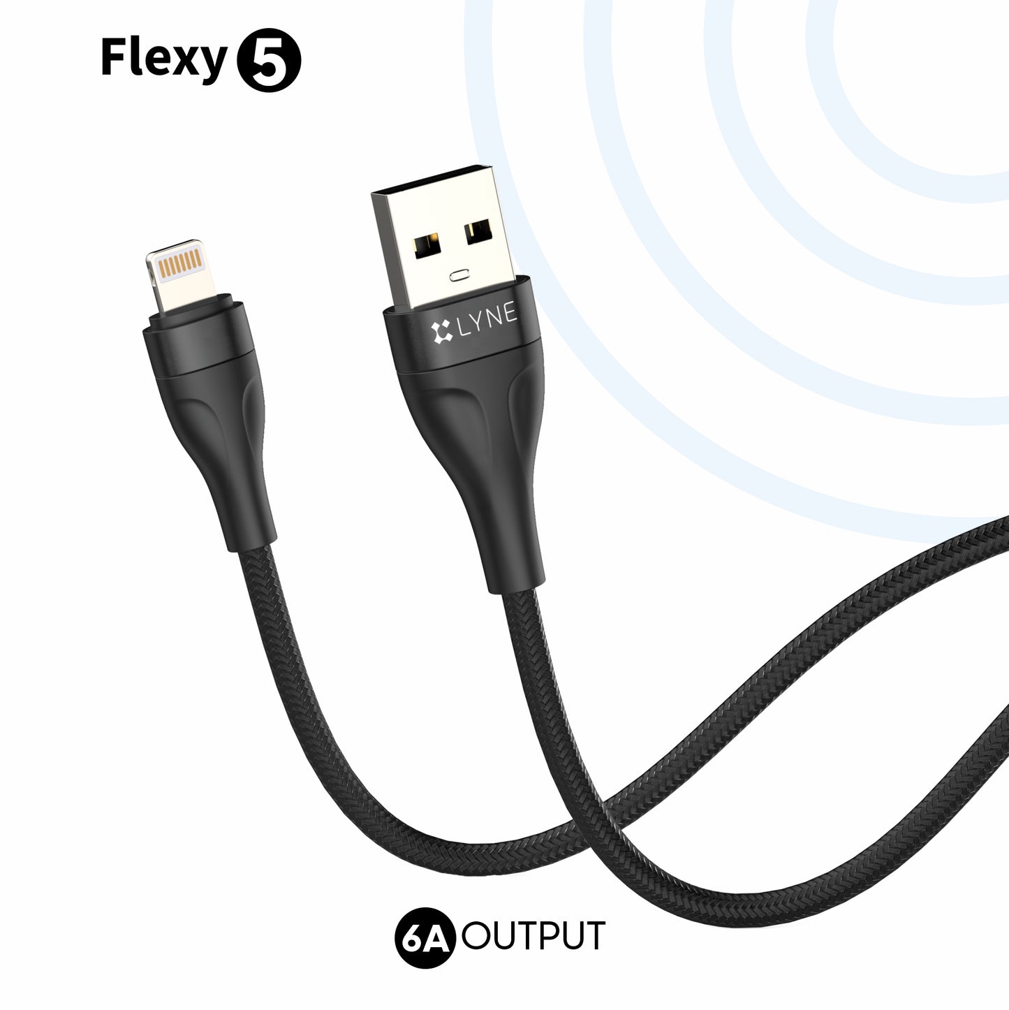 LYNE Flexy 5 6A Output,1 m, Lightning High Quality Braided Data Cable with 50k+ Bend Test