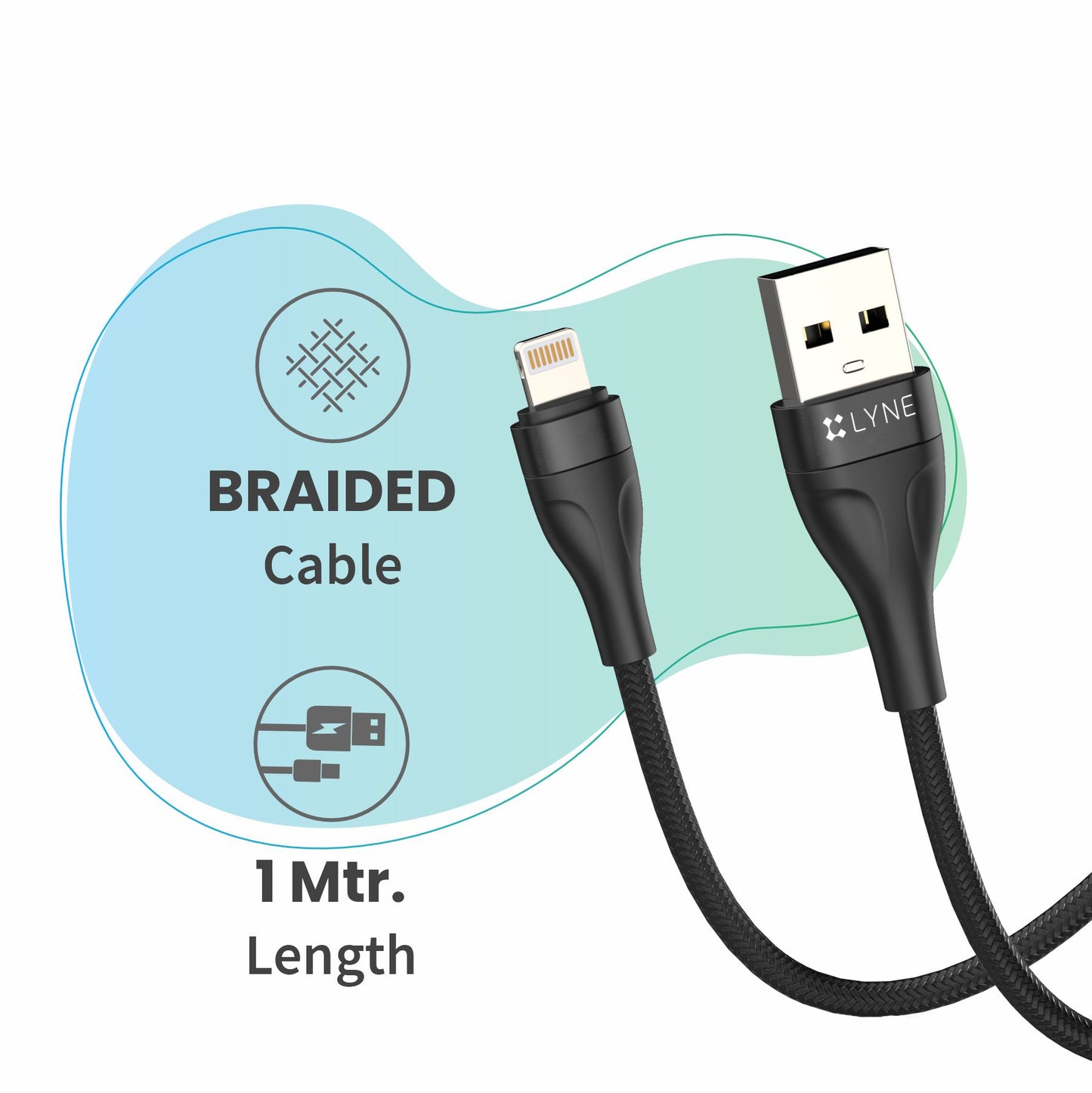 LYNE Flexy 5 6A Output,1 m, Lightning High Quality Braided Data Cable with 50k+ Bend Test