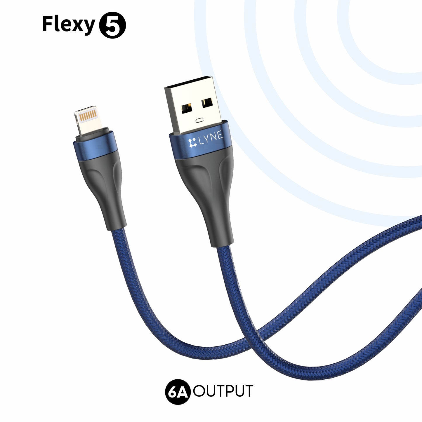 LYNE Flexy 5 6A Output,1 m, Lightning High Quality Braided Data Cable with 50k+ Bend Test