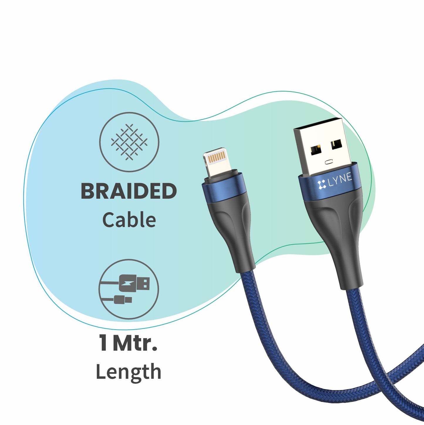 LYNE Flexy 5 6A Output,1 m, Lightning High Quality Braided Data Cable with 50k+ Bend Test
