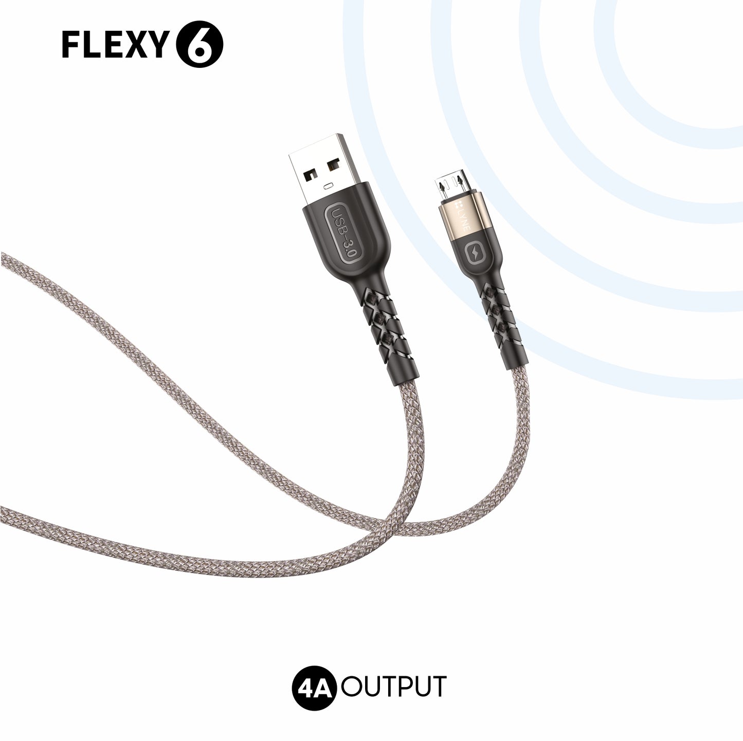 LYNE Flexy 6  4A Output, 1 m, Micro USB High Quality Braided Data Cable with 50k+ Bend Test