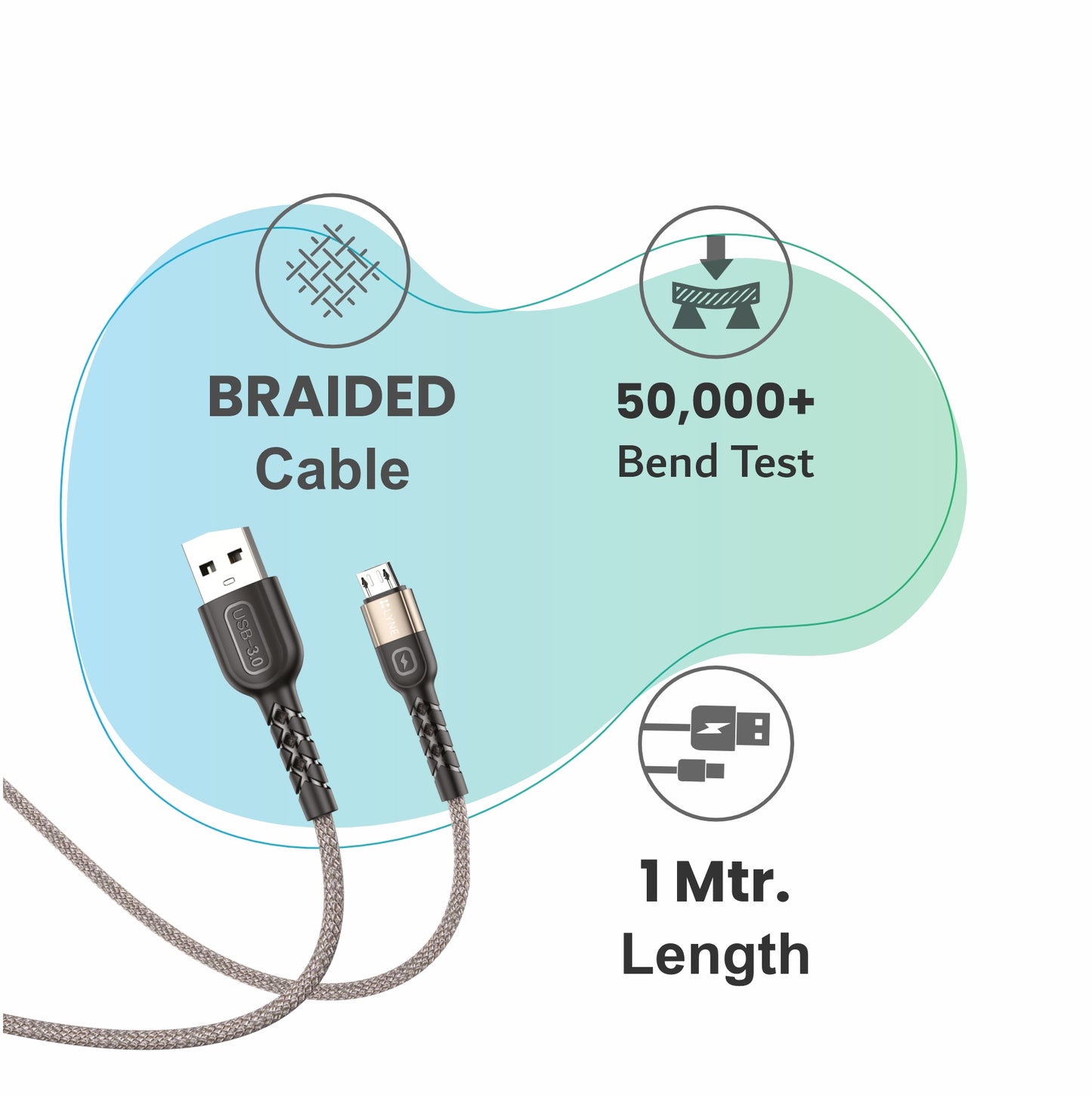 LYNE Flexy 6  4A Output, 1 m, Micro USB High Quality Braided Data Cable with 50k+ Bend Test