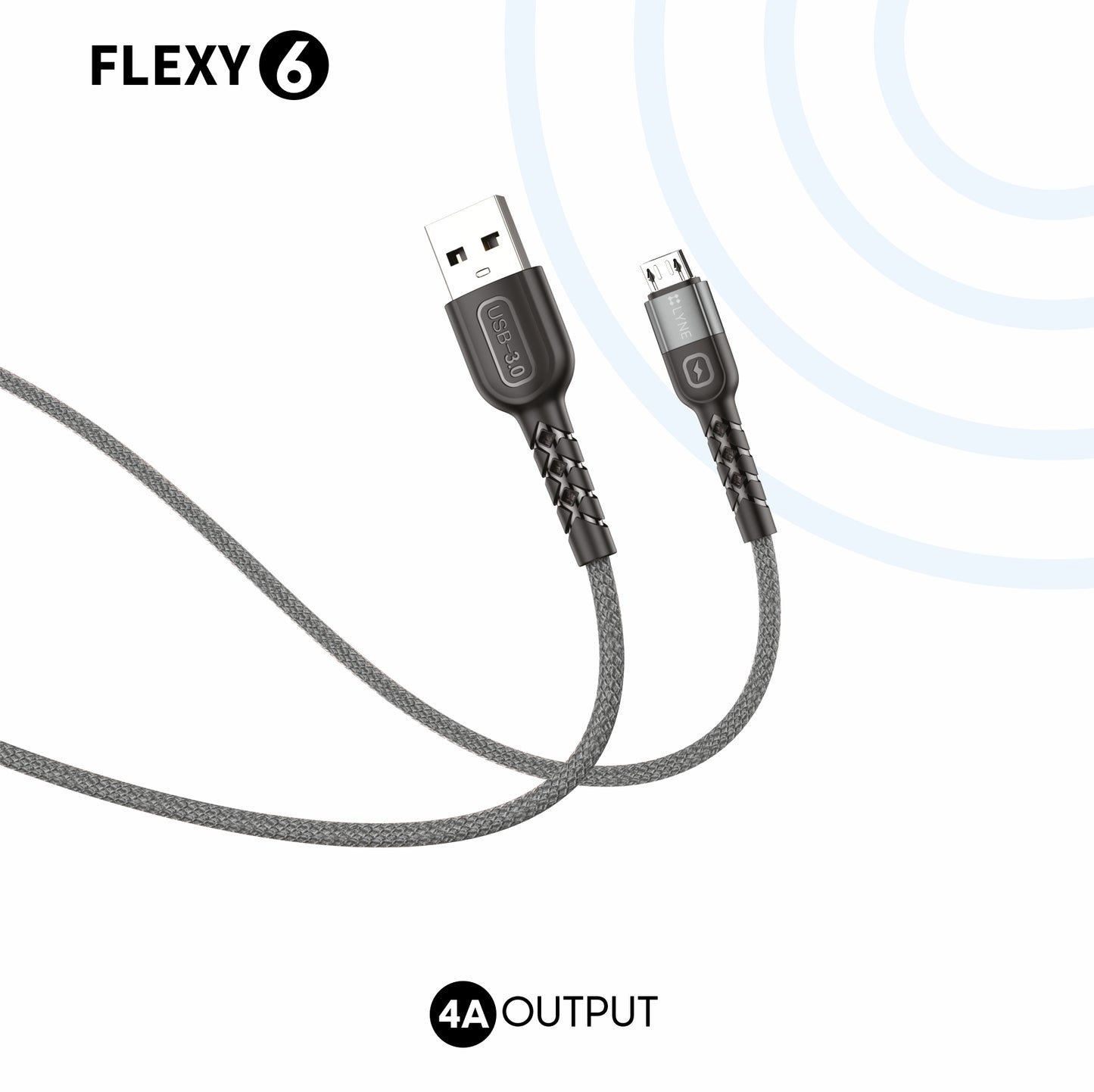 LYNE Flexy 6  4A Output, 1 m, Micro USB High Quality Braided Data Cable with 50k+ Bend Test