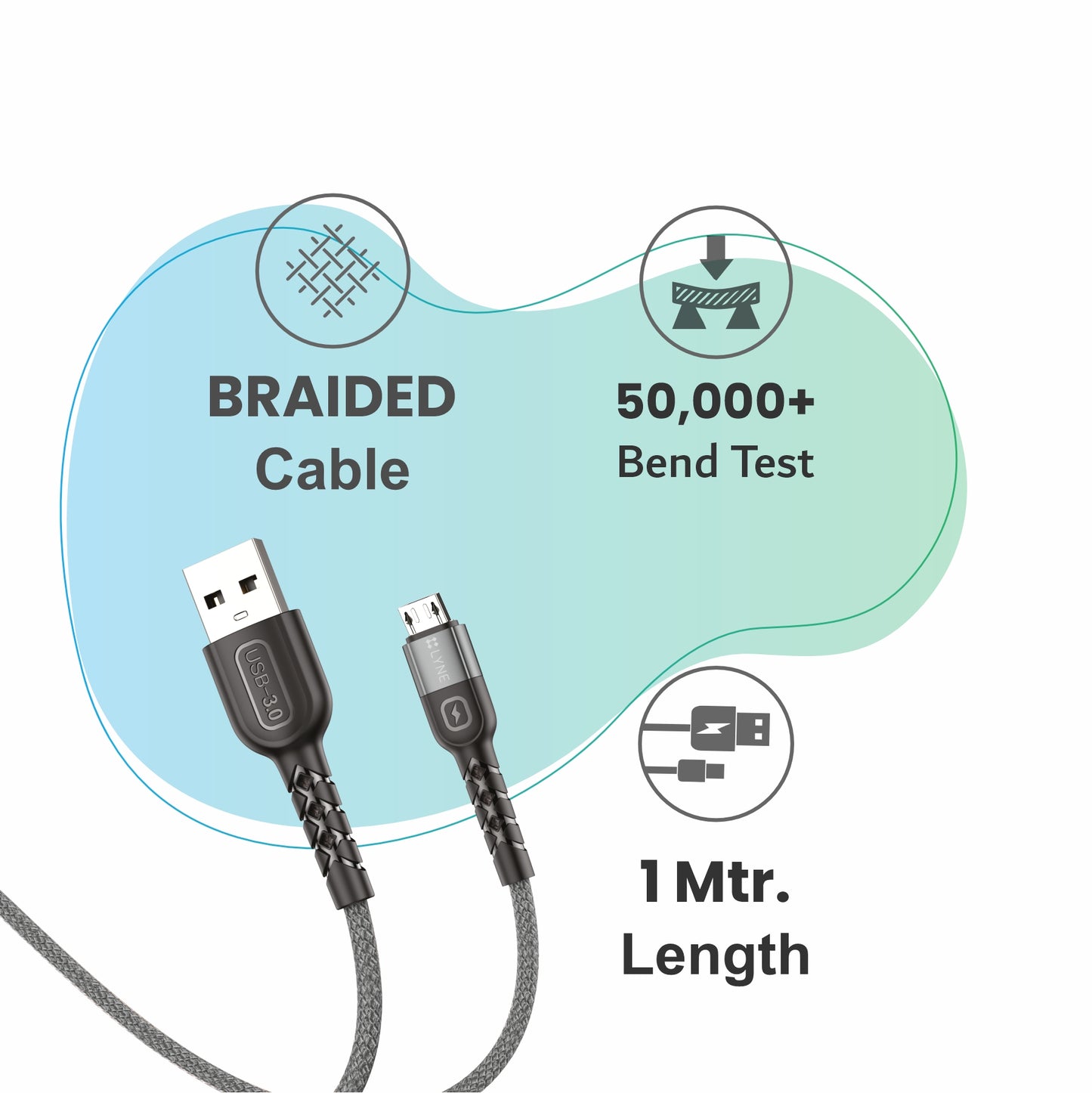LYNE Flexy 6  4A Output, 1 m, Micro USB High Quality Braided Data Cable with 50k+ Bend Test