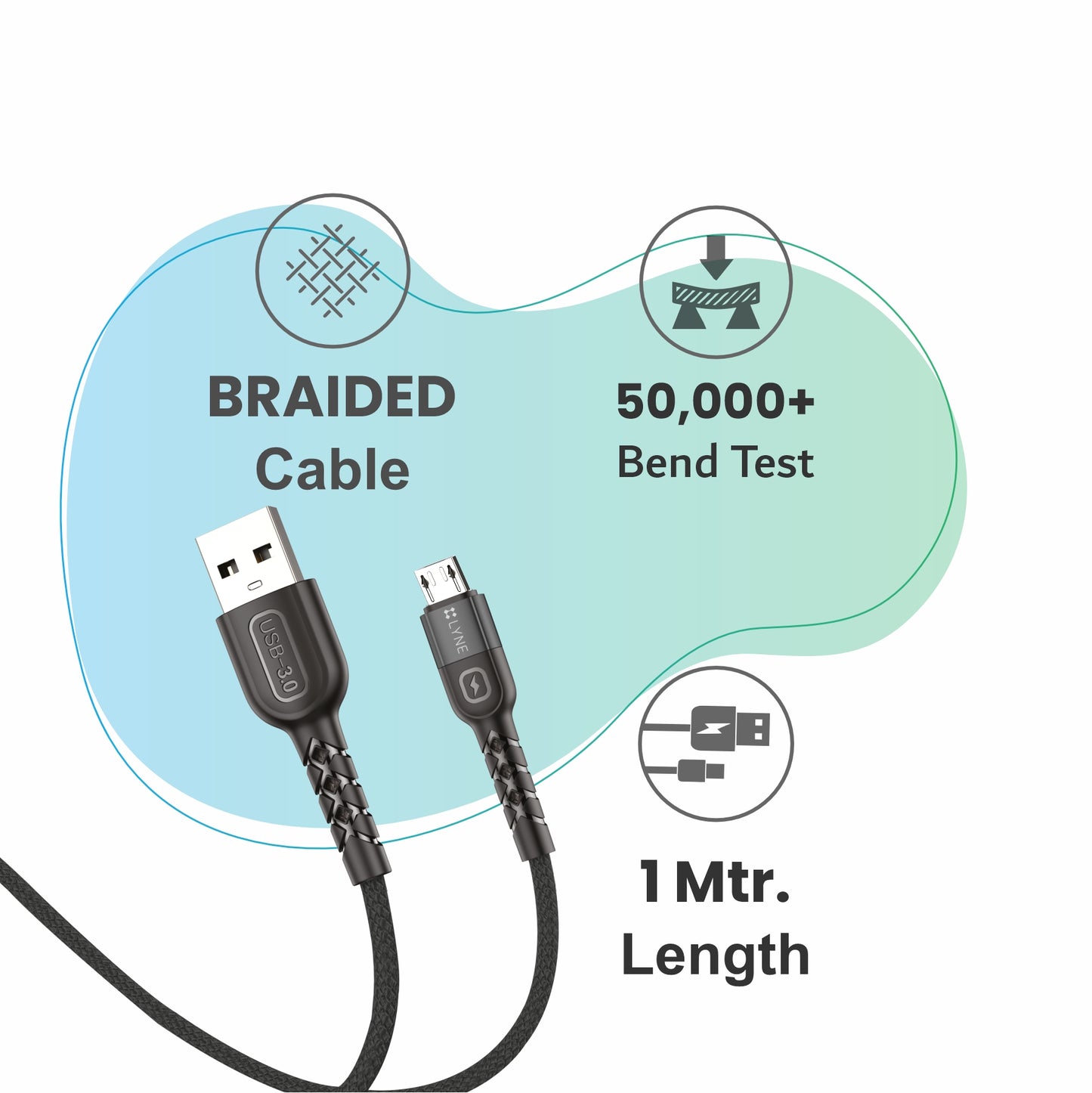 LYNE Flexy 6  4A Output, 1 m, Micro USB High Quality Braided Data Cable with 50k+ Bend Test