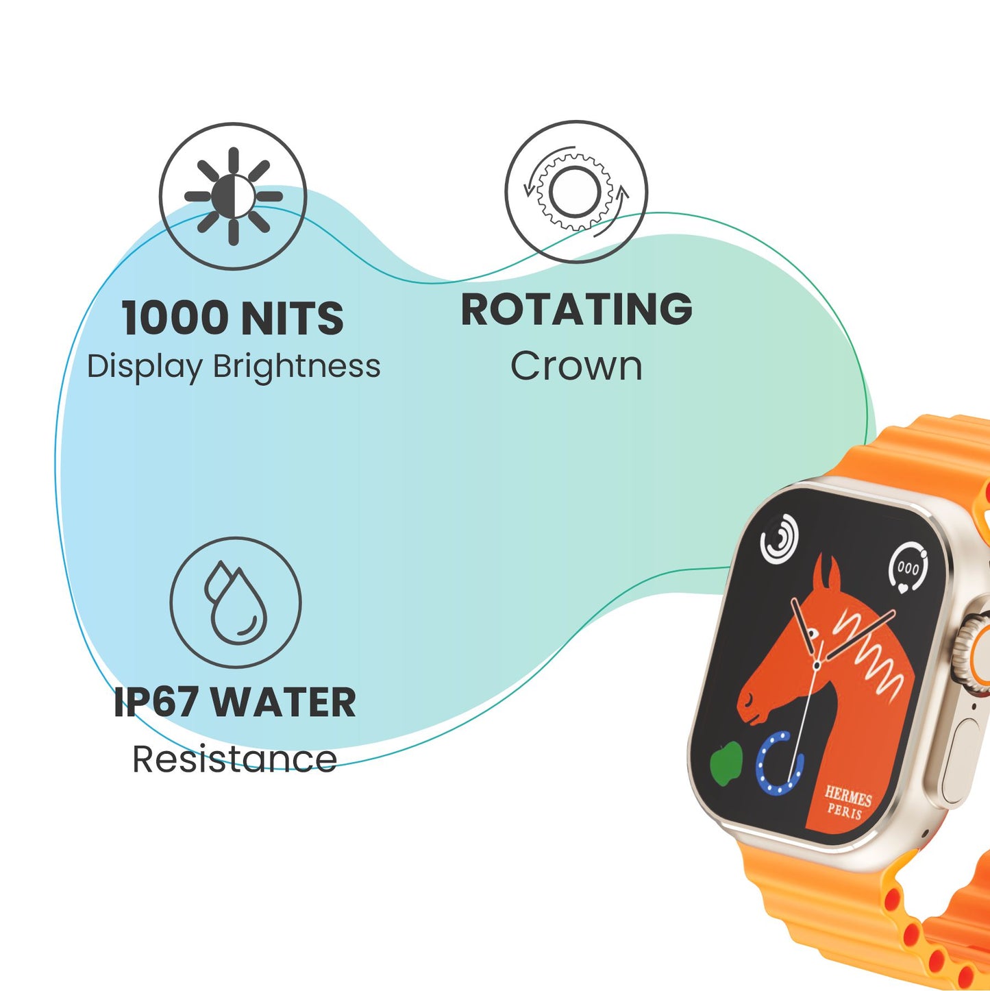 LYNE Lancer 2e Smart Watch 2.0 HD Screen, Bluetooth Calling, IP67 Water Resistance, Rotating Crown with Extra Silicone Belt