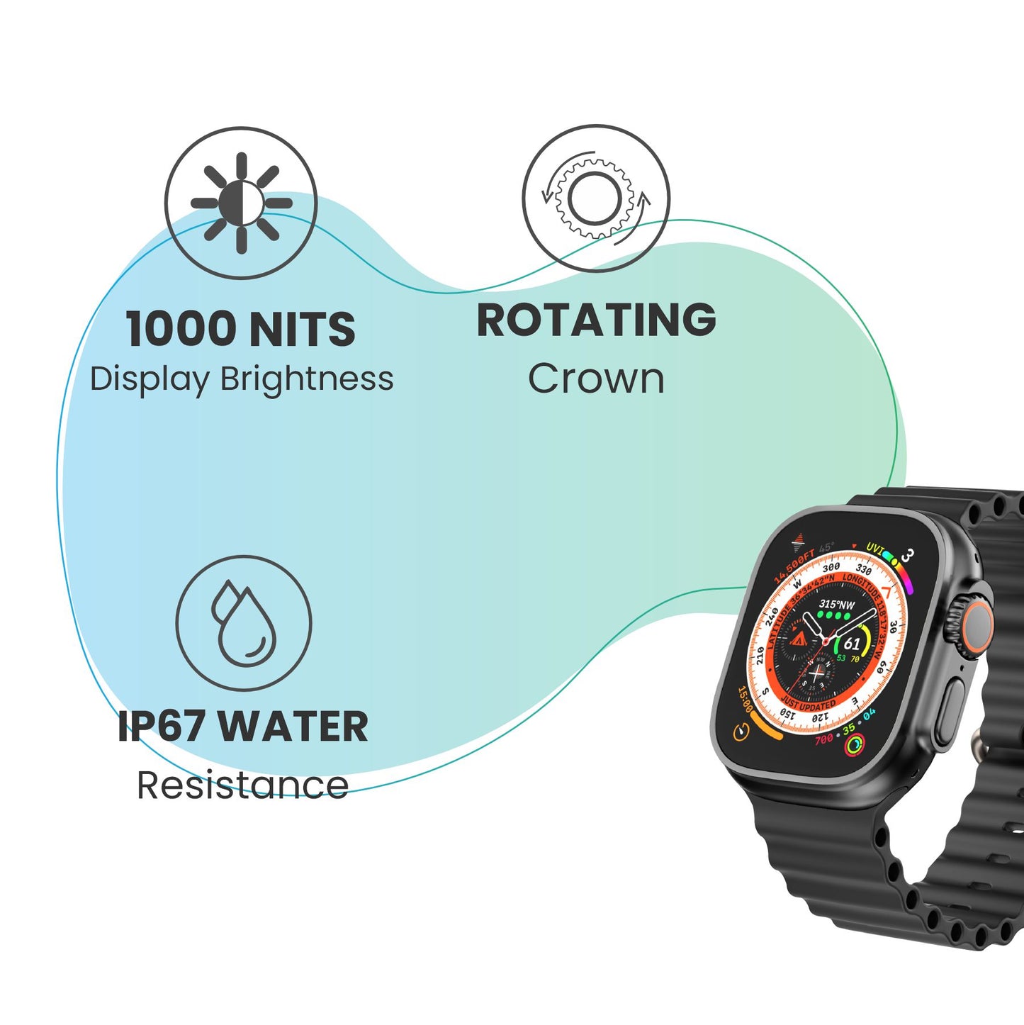 LYNE Lancer 2e Smart Watch 2.0 HD Screen, Bluetooth Calling, IP67 Water Resistance, Rotating Crown with Extra Silicone Belt