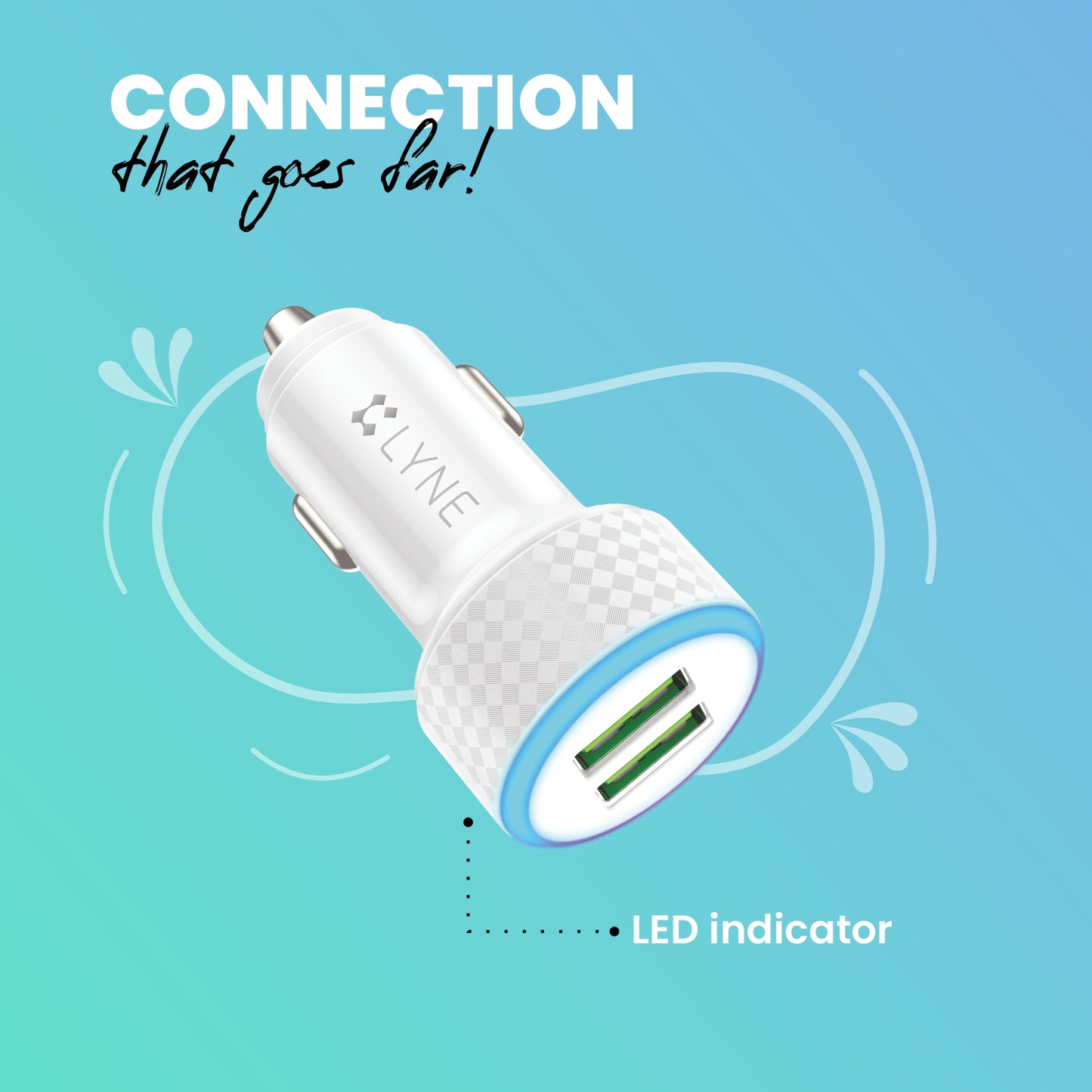 LYNE Piston 4 3.1A Output, Dual USB Port, LED Indicator with Cable