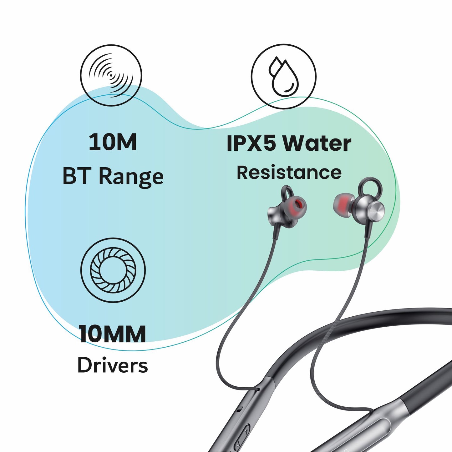 LYNE Rover 10 50 Hours Music Time Bluetooth Neckband with IPX5 Water Resistance, Magnetic Earbuds & Mic
