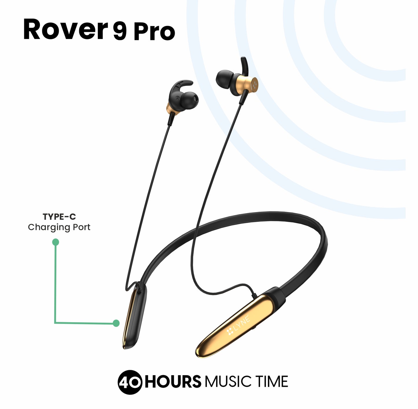 LYNE  Rover 9 Pro 40 Hours Music Time Bluetooth Neckband with Gaming Mode and Vibration Motor