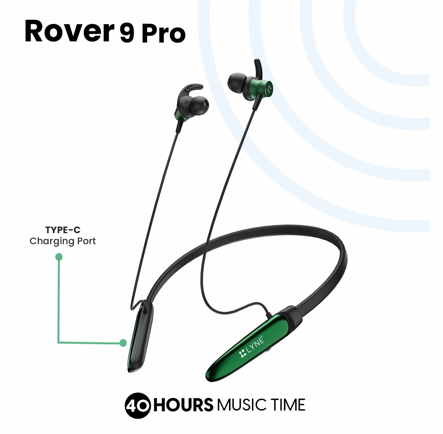 LYNE  Rover 9 Pro 40 Hours Music Time Bluetooth Neckband with Gaming Mode and Vibration Motor