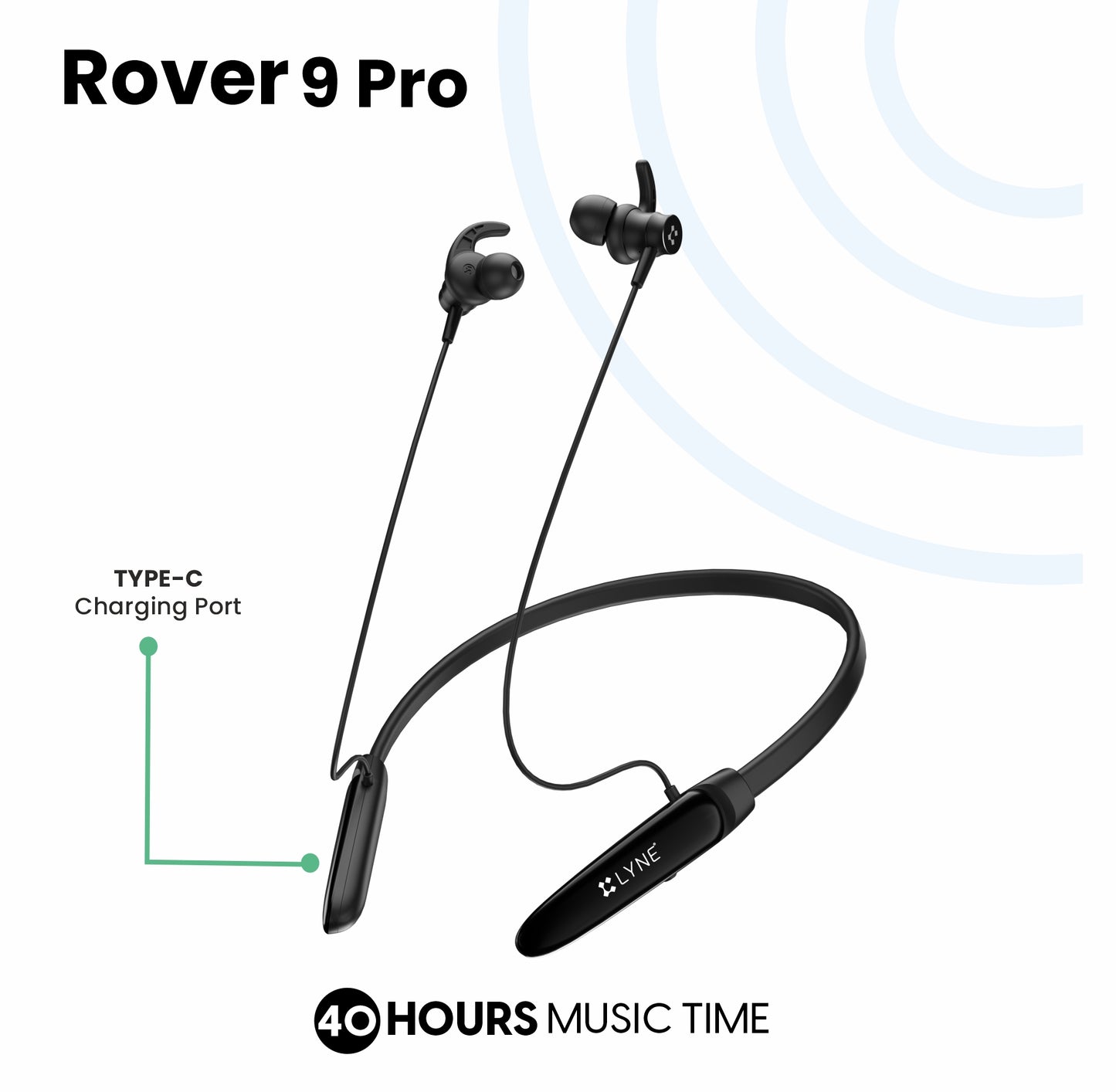 LYNE  Rover 9 Pro 40 Hours Music Time Bluetooth Neckband with Gaming Mode and Vibration Motor