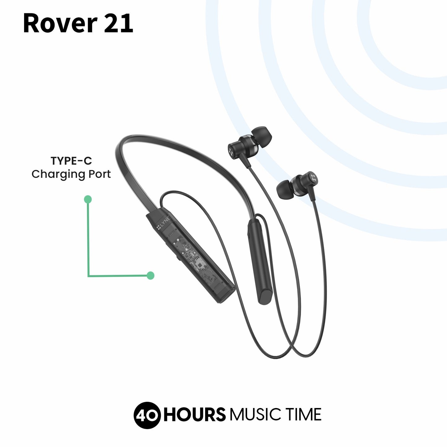 LYNE Rover 21 40 Hours Music Time Bluetooth Neckband with Strong Magnetic Earbuds & SFc Technology