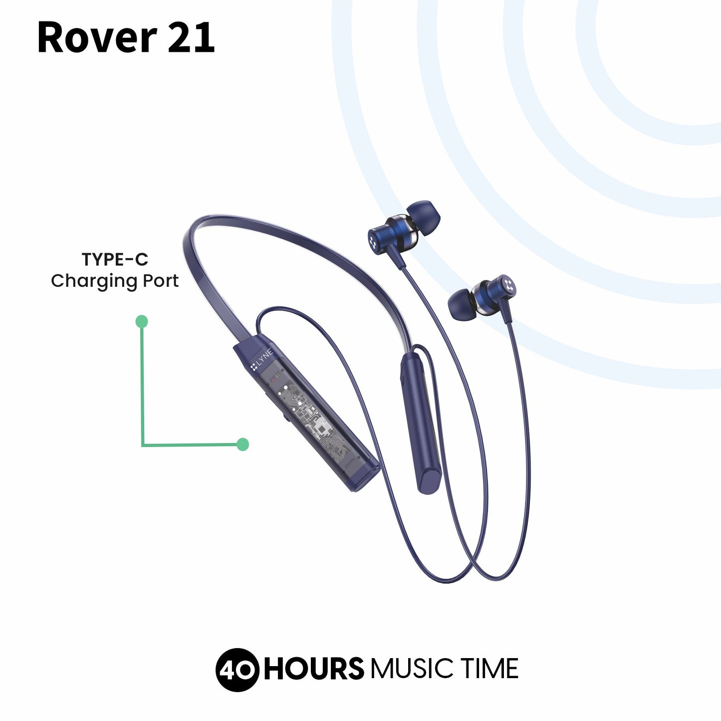 LYNE Rover 21 40 Hours Music Time Bluetooth Neckband with Strong Magnetic Earbuds & SFc Technology