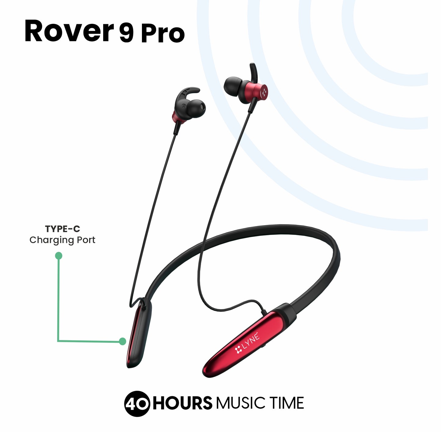 LYNE  Rover 9 Pro 40 Hours Music Time Bluetooth Neckband with Gaming Mode and Vibration Motor