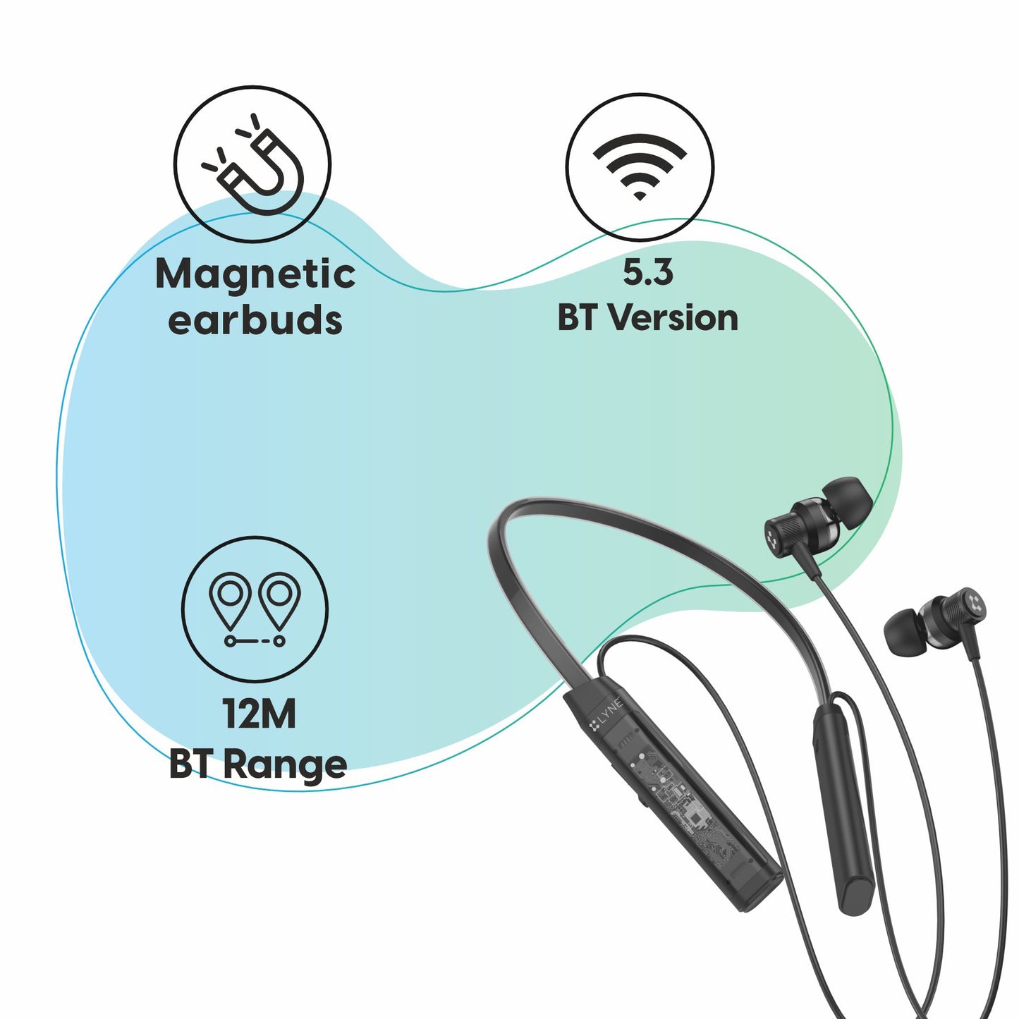 LYNE Rover 21 40 Hours Music Time Bluetooth Neckband with Strong Magnetic Earbuds & SFc Technology