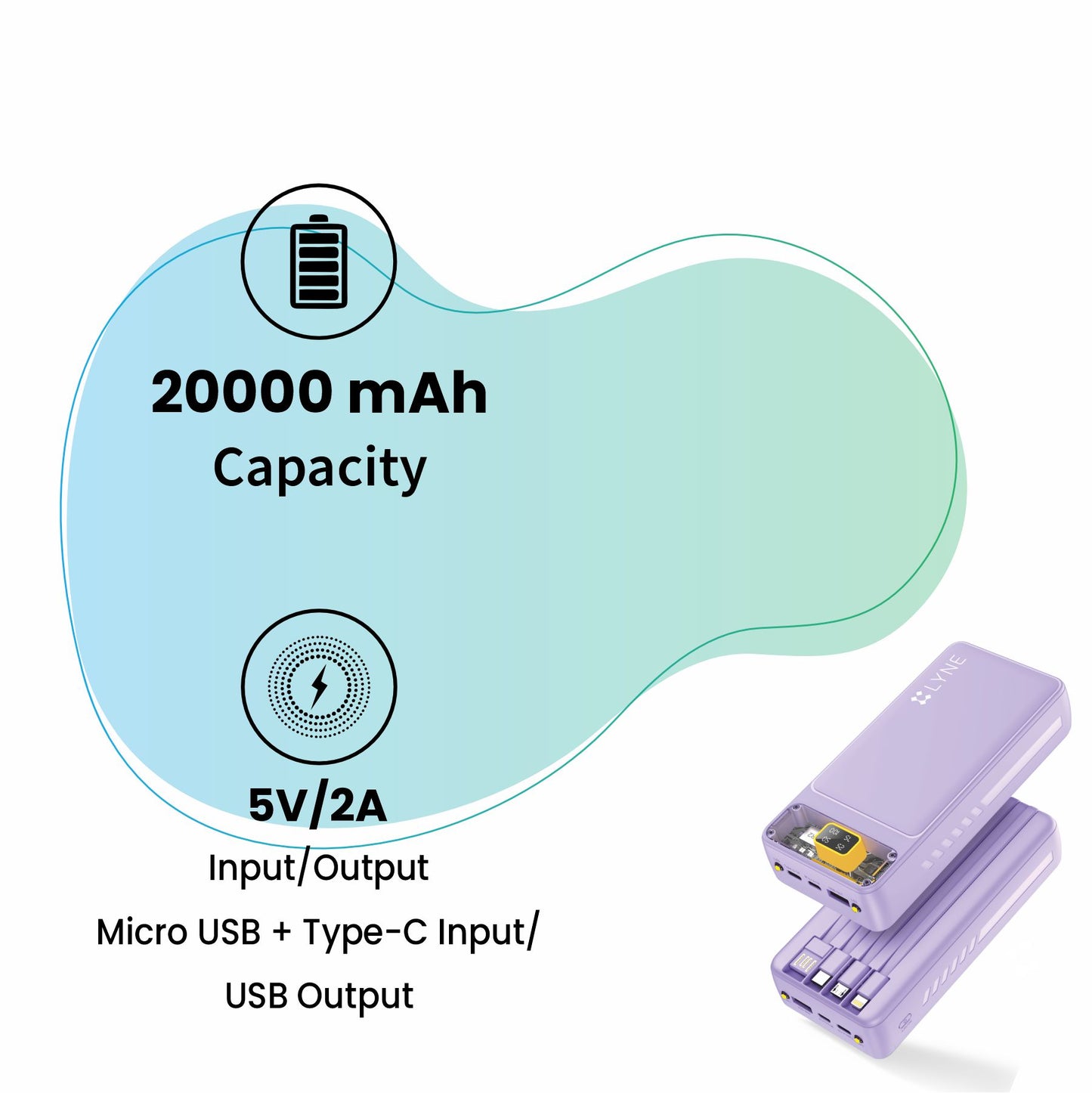 LYNE Powerbox 23 20000 mAh Battery Capacity with Built-in Cables