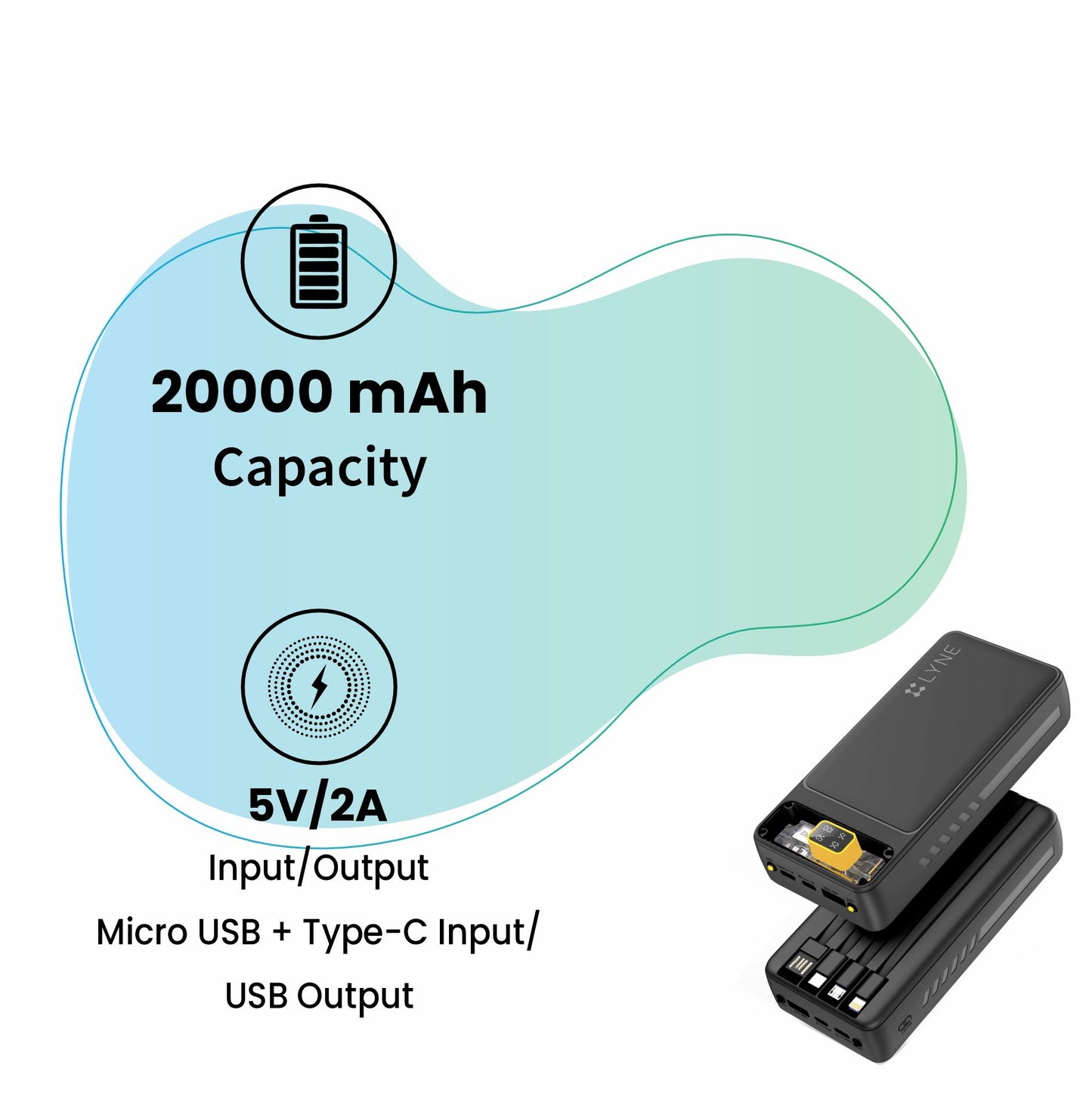 LYNE Powerbox 23 20000 mAh Battery Capacity with Built-in Cables