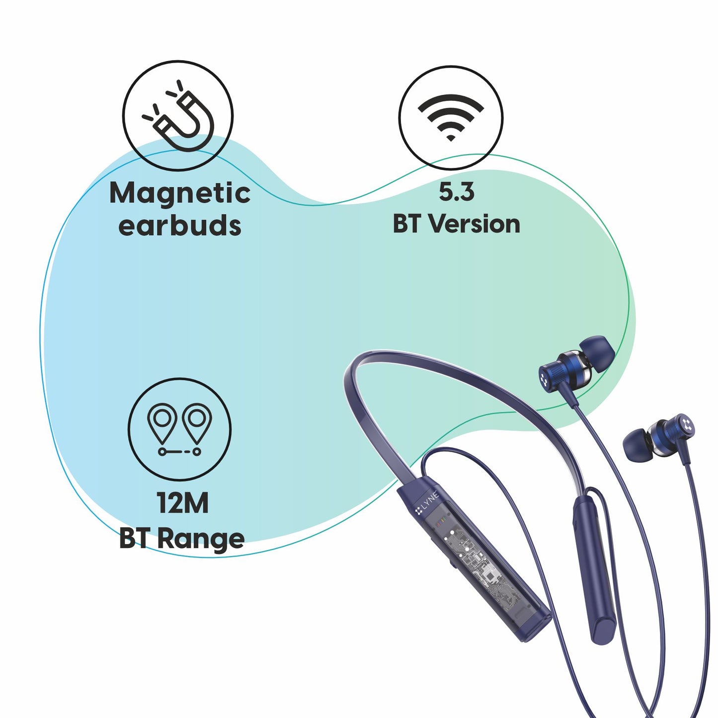 LYNE Rover 21 40 Hours Music Time Bluetooth Neckband with Strong Magnetic Earbuds & SFc Technology