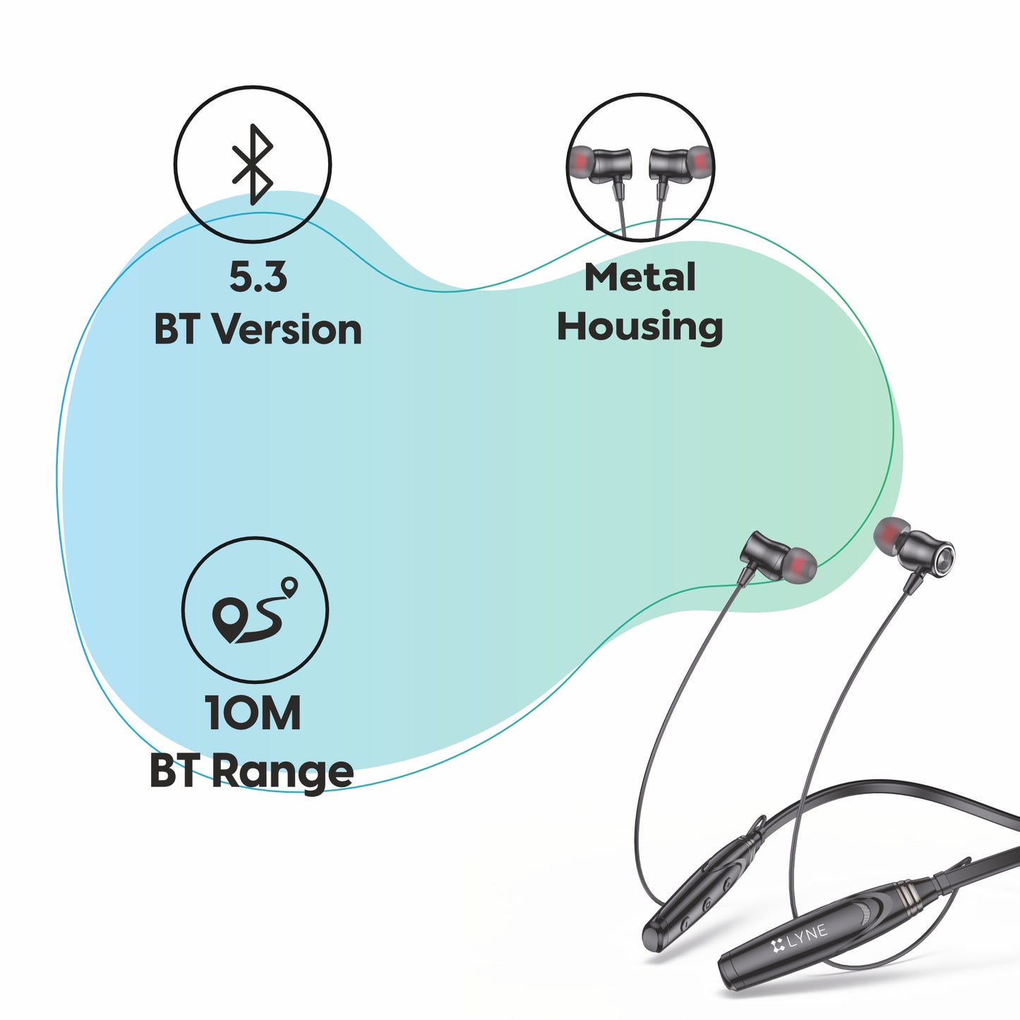 LYNE Rover 23 45 Hours Music Time Bluetooth Neckband with Strong Magnetic Earbuds