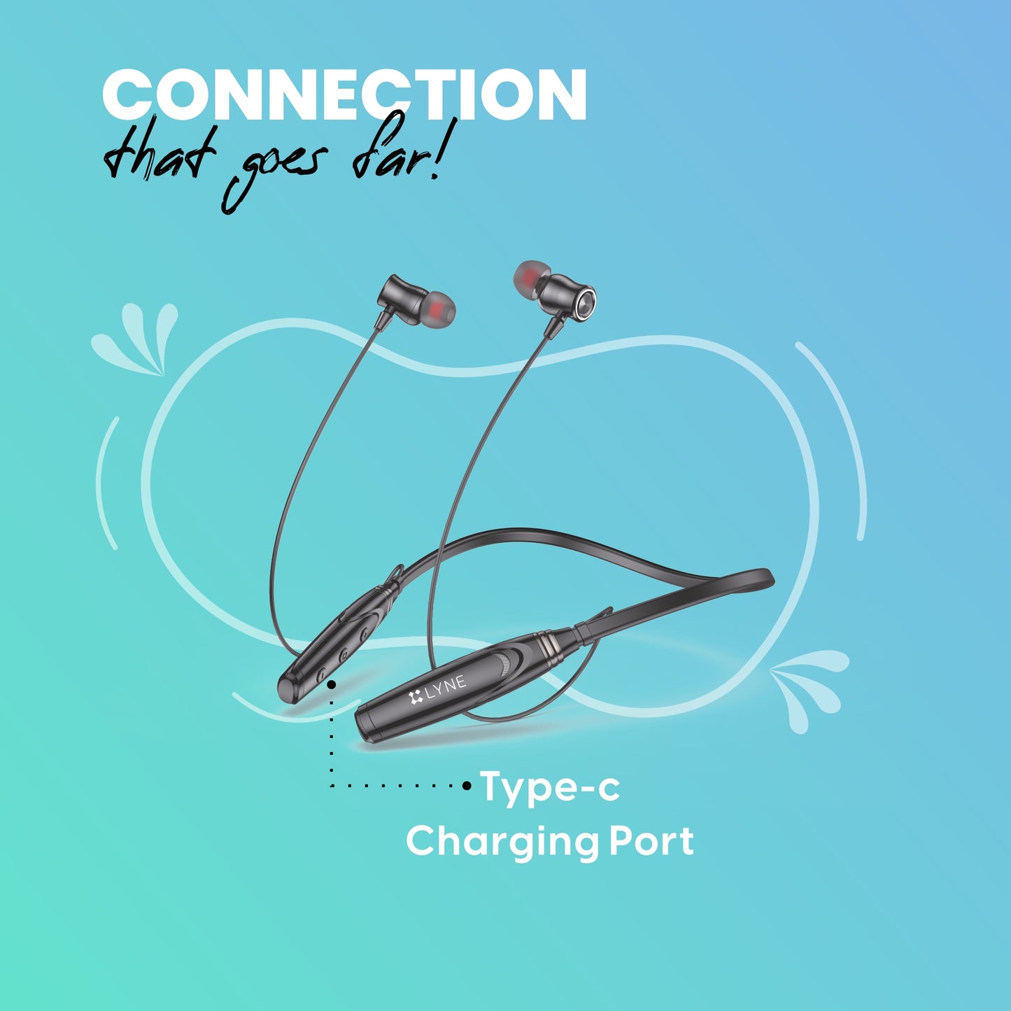 LYNE Rover 23 45 Hours Music Time Bluetooth Neckband with Strong Magnetic Earbuds