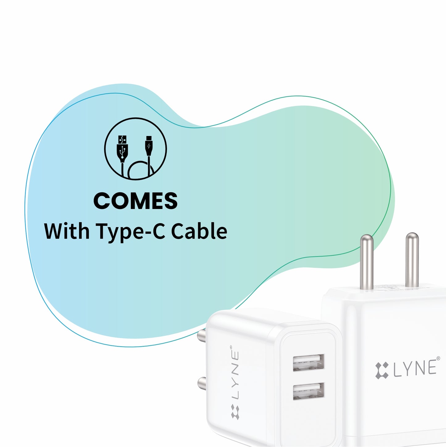 LYNE Chamber 14c  12W Output With Type-C Cable, Dual USB Port