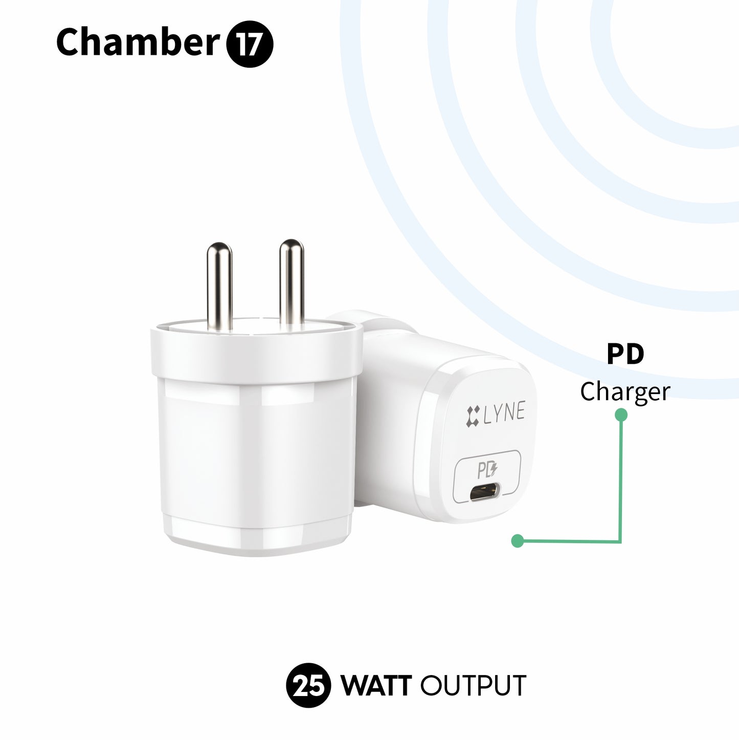 LYNE Chamber 17 25W Output, PD Charger, All in One Charger with Type-C to Type-C cable