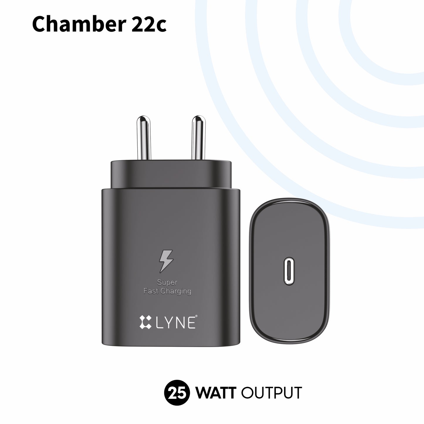 LYNE Chamber 22c 25W Output with Type-C cable, Super Fast Charging