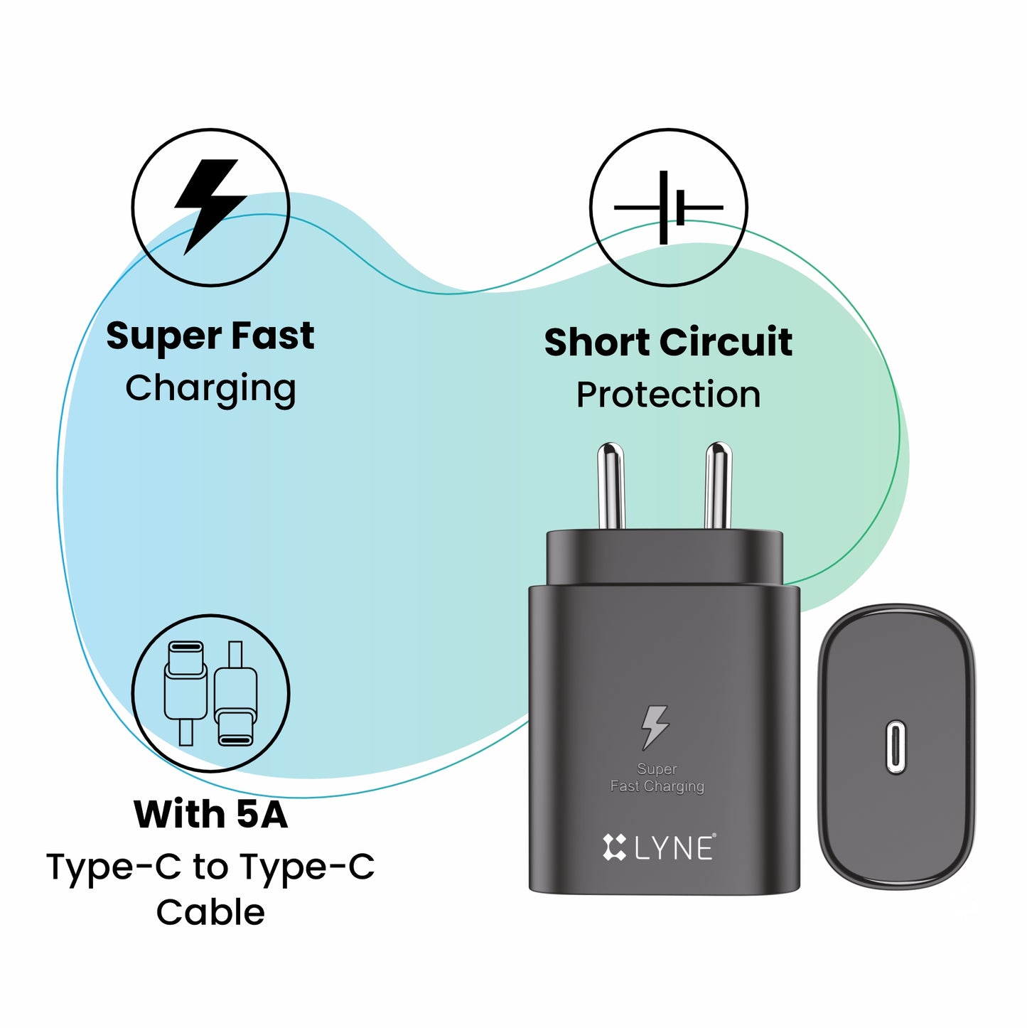 LYNE Chamber 22c 25W Output with Type-C cable, Super Fast Charging