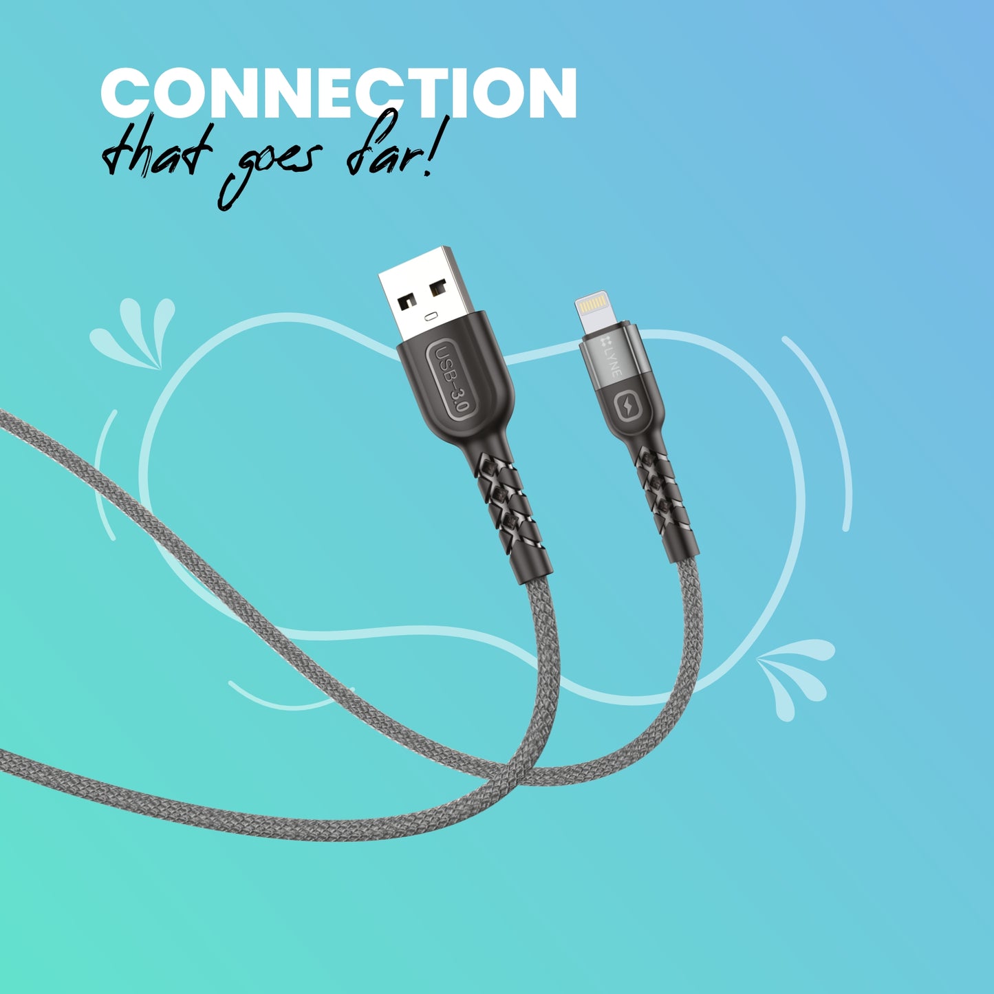LYNE Flexy 6 4A Output, 1 m, Lightning High Quality Braided Data Cable with 50k+ Bend Test
