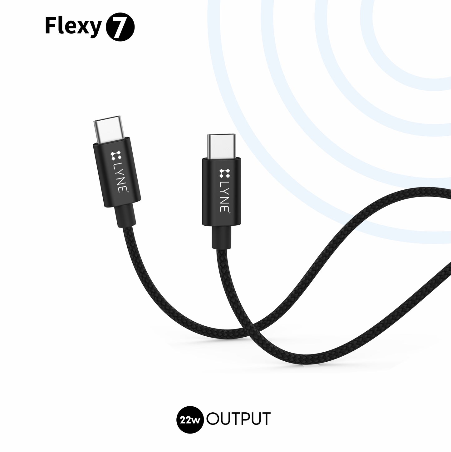 LYNE Flexy 7  22W Output, 1 m, Type-C High Quality Braided Data Cable with 50k+ Bend Test