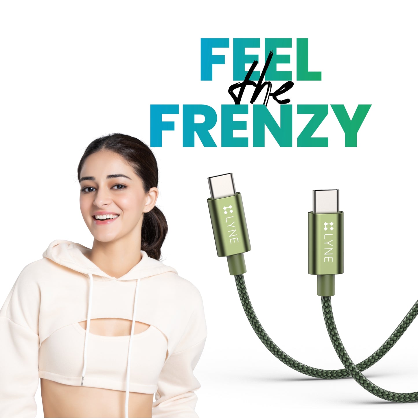LYNE by U&I Flexy 7  22W Output, 1 m, Type-C  High Quality Braided Data Cable with 50k+ Bend Test