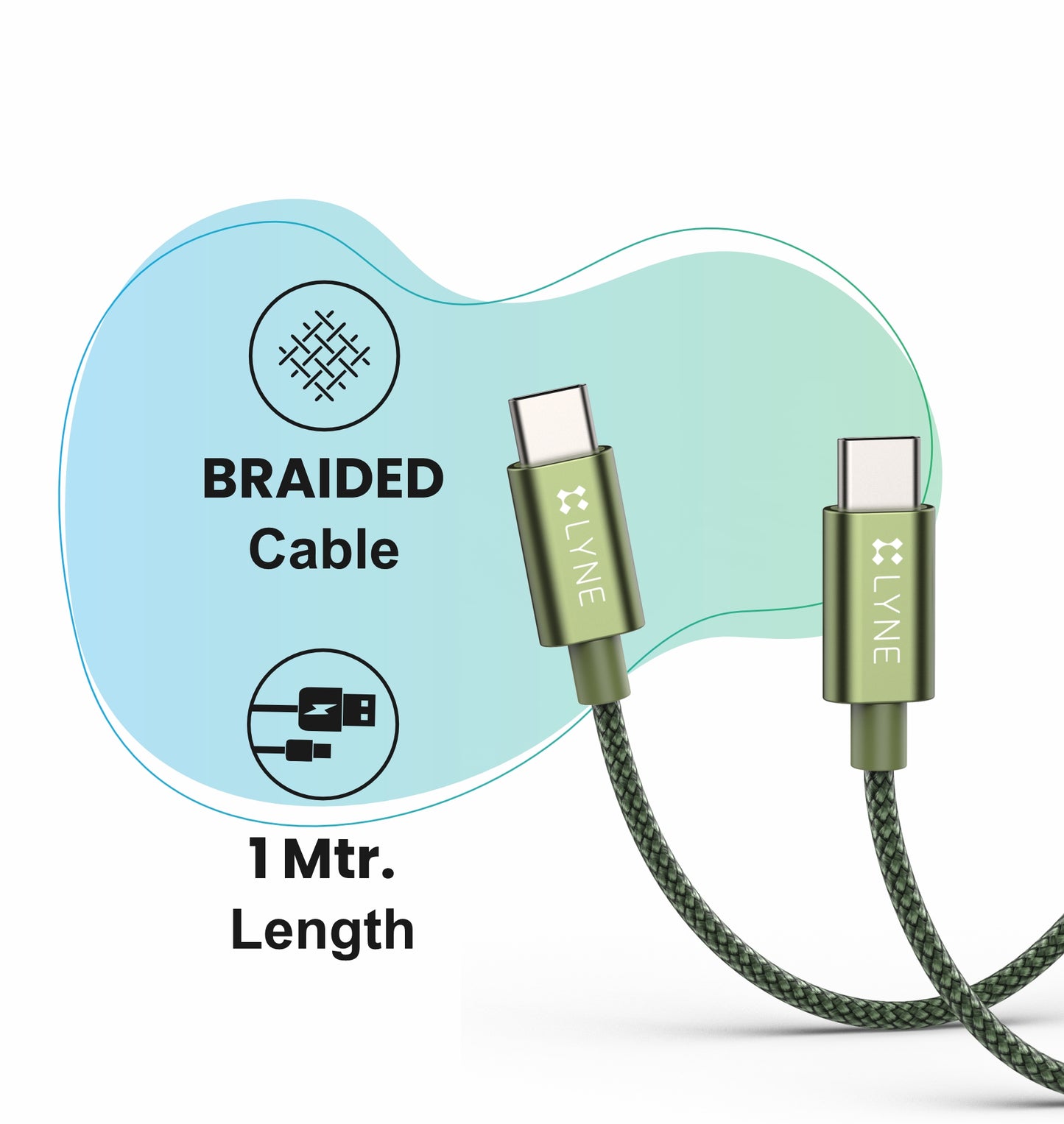 LYNE Flexy 7  22W Output, 1 m, Type-C High Quality Braided Data Cable with 50k+ Bend Test