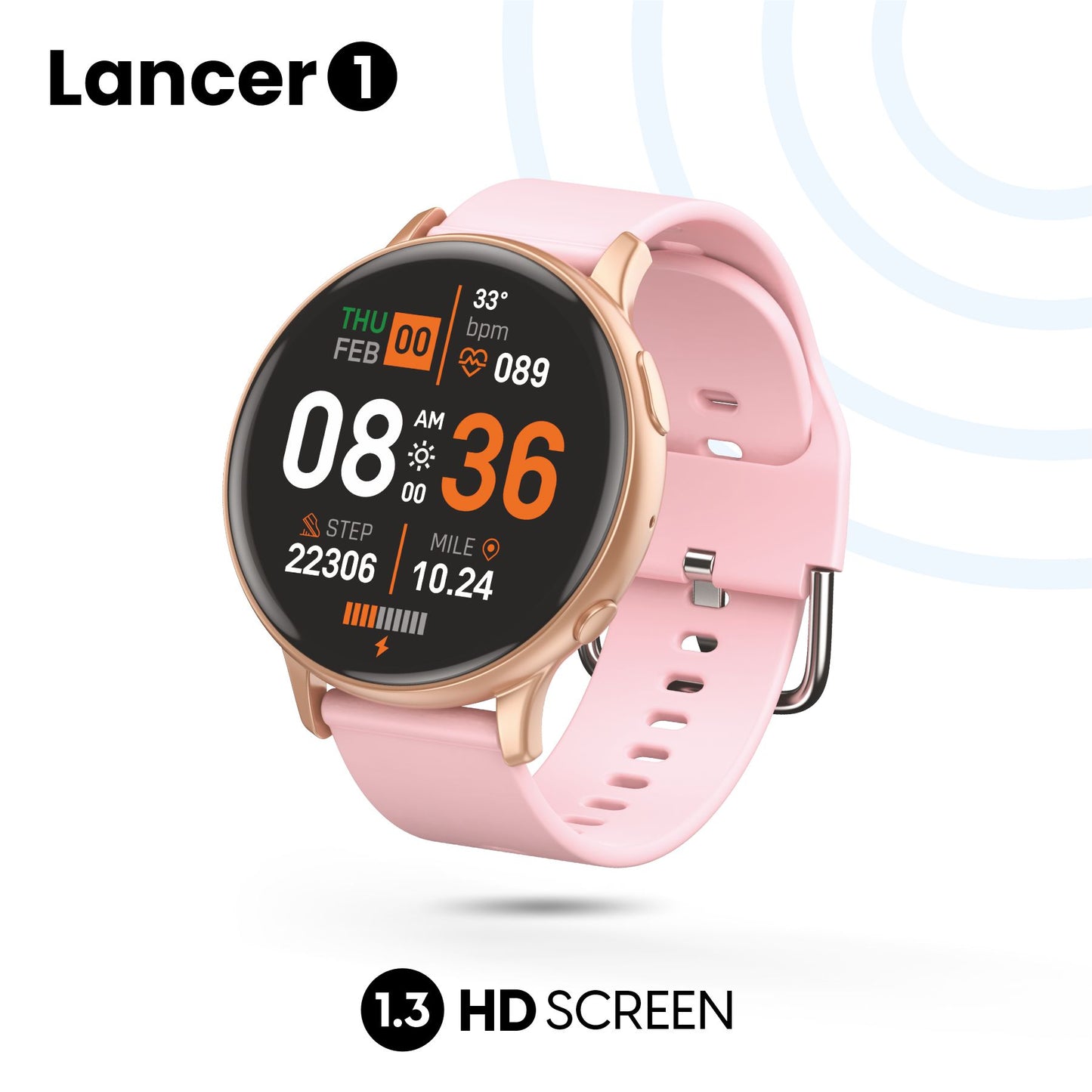 LYNE Lancer 1 Smart Watch 1.3" HD Screen, Bluetooth Calling & IP68 Water Resistance