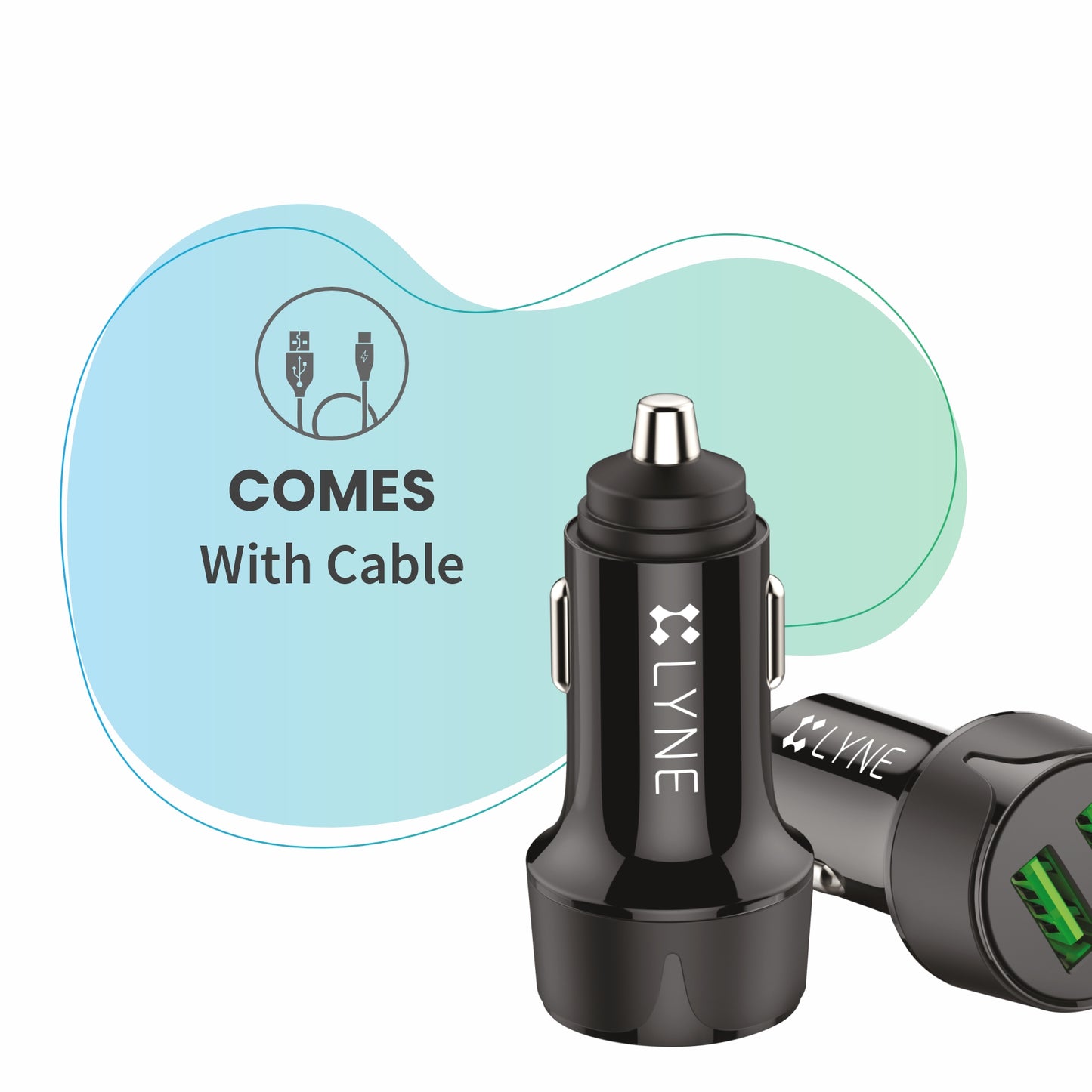 LYNE Piston 2 3.4A Output, Dual USB Port with Cable