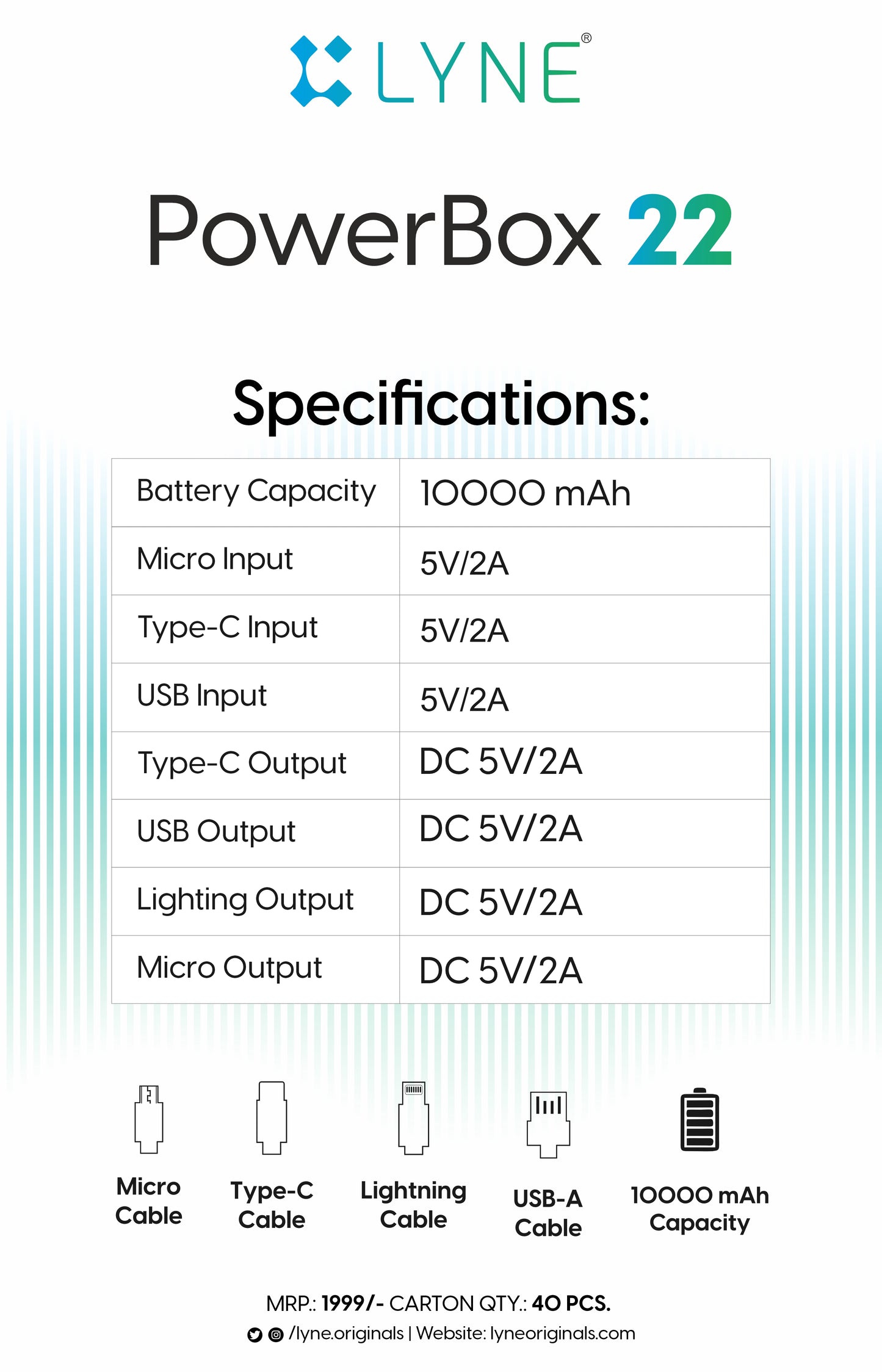 LYNE Powerbox 22 10000 mAh Battery Capacity with LED Flash Lights